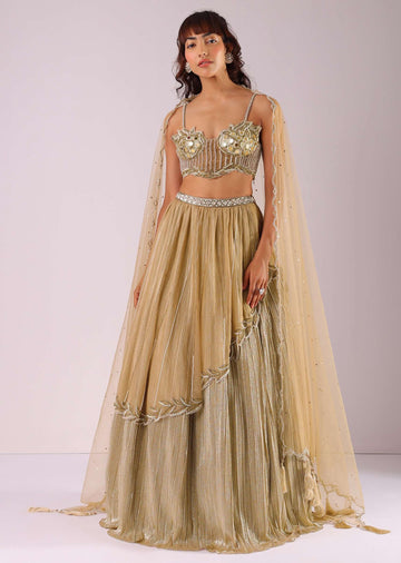 Glam Gold Embroidered Lehenga Set In Foil Knit Fabric