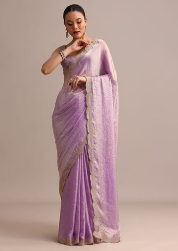 Lavender Soft Tissue Saree With Zari Embroidered Border