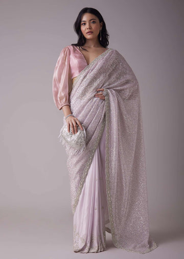 Lavender Purple Sequins Saree With An Embellished Border