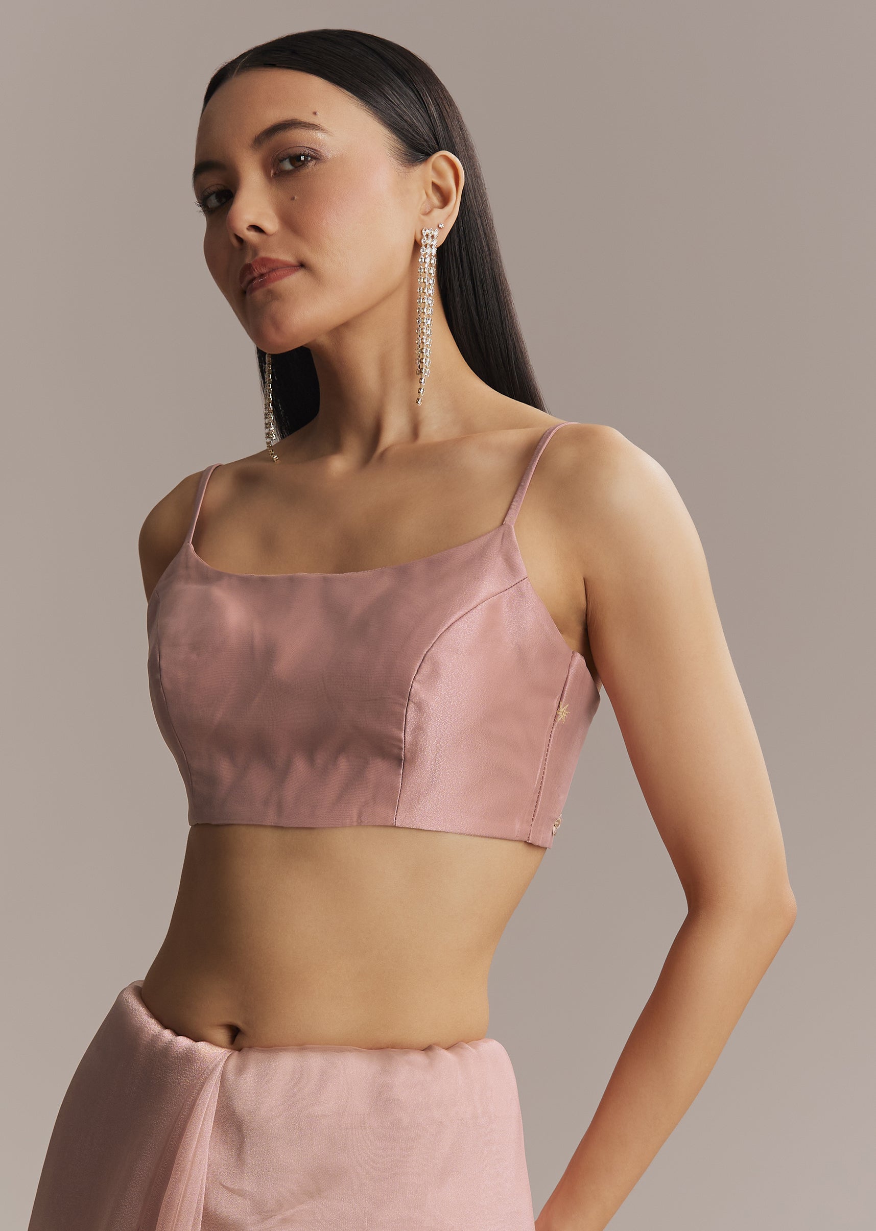 Pink Tissue Saree With Golden Sequin Embroidery