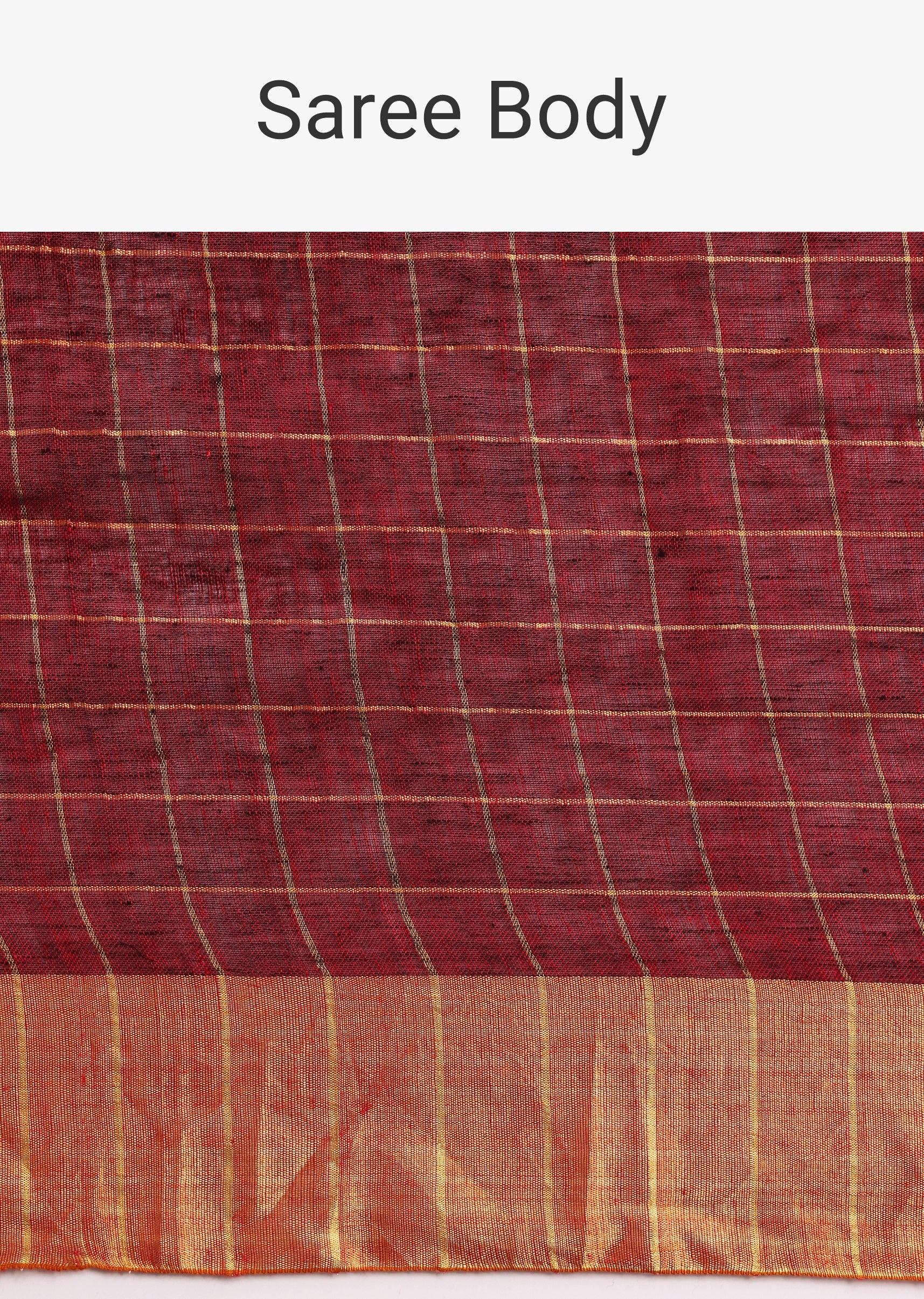 Maroon Linen Woven Saree With Zari Border And Unstitched Blouse