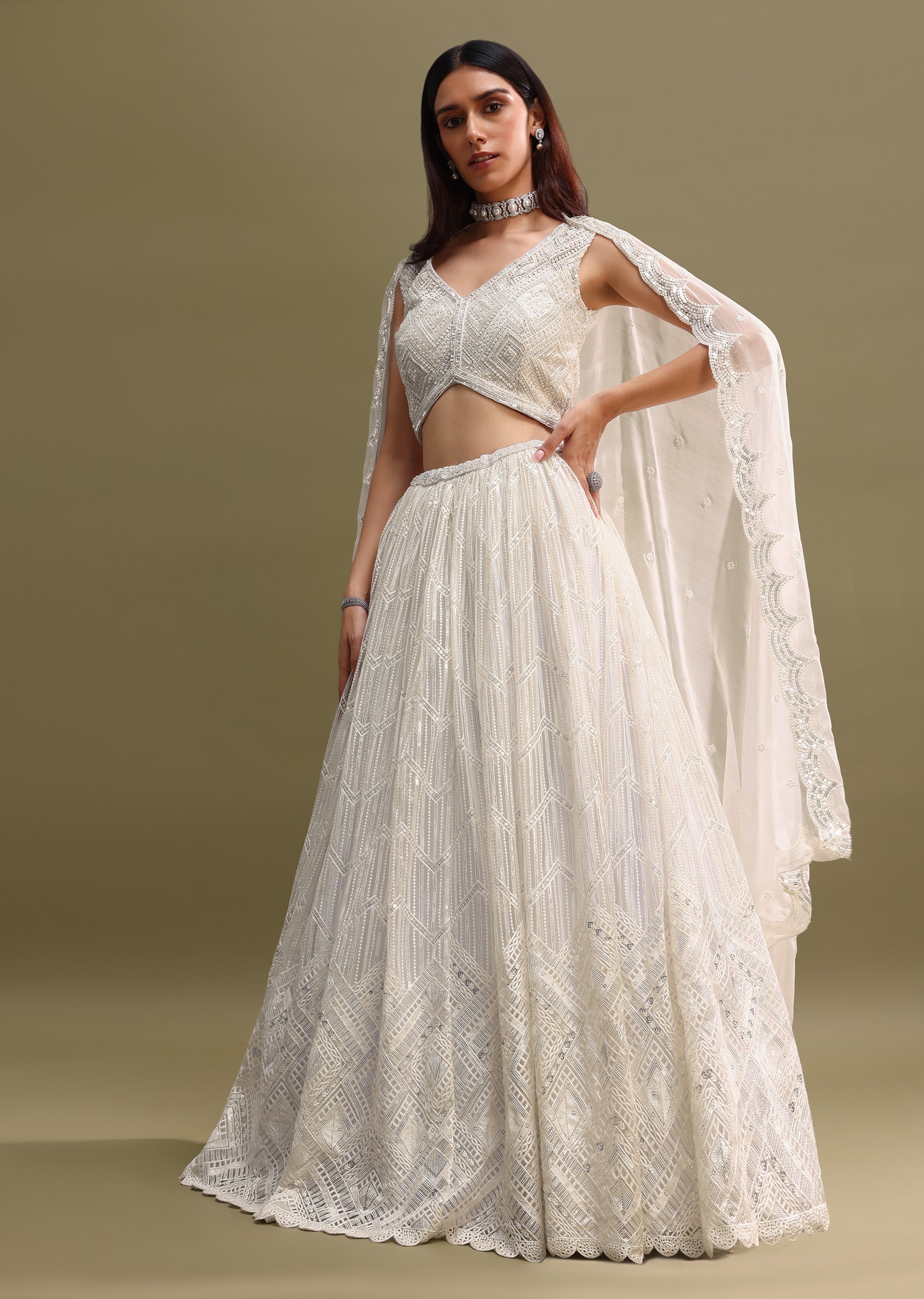 White Net Lehenga Choli In Sequin Work