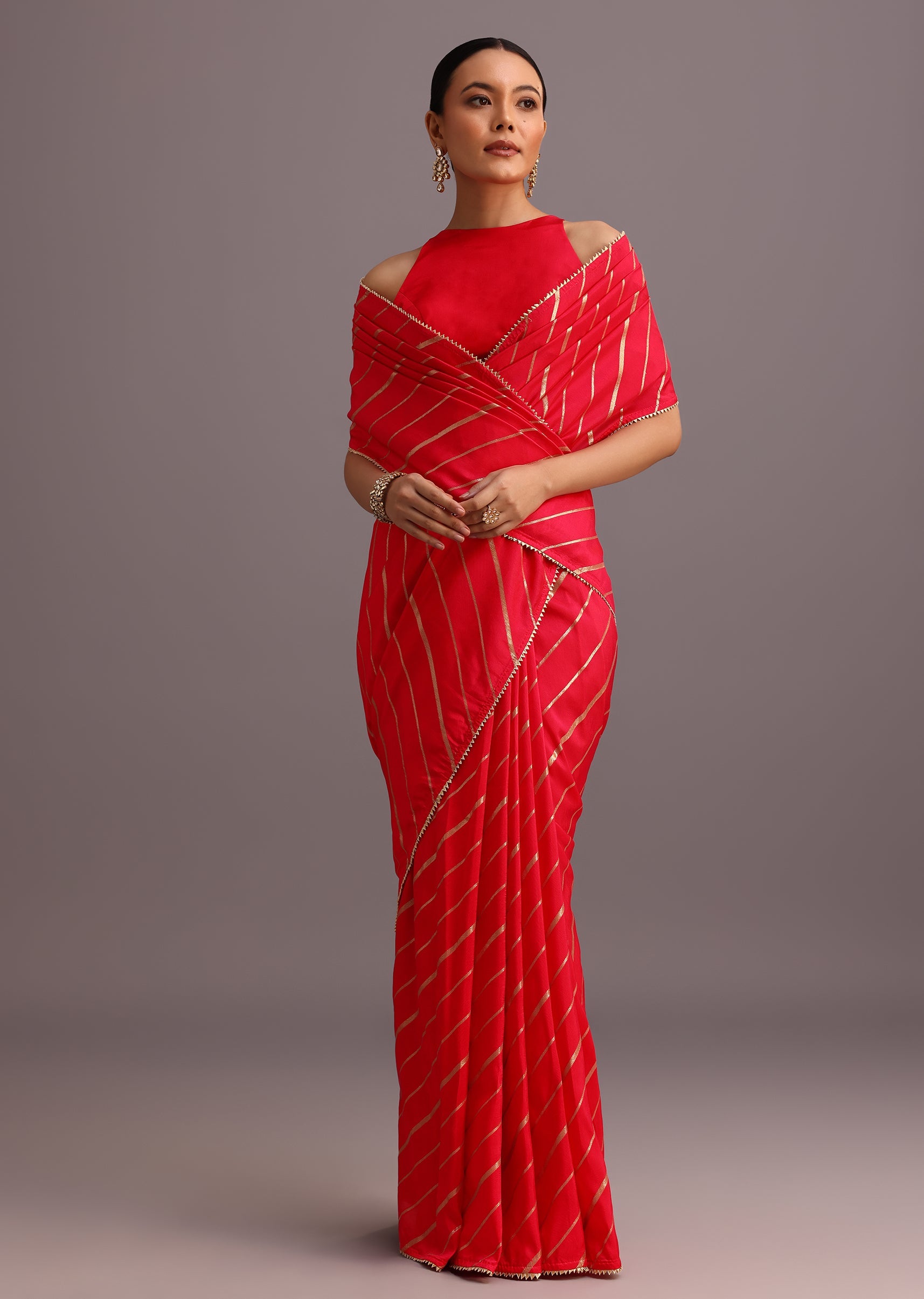 Pink Dola Silk Woven Saree And Gota Patti Border With Unstitched Blouse