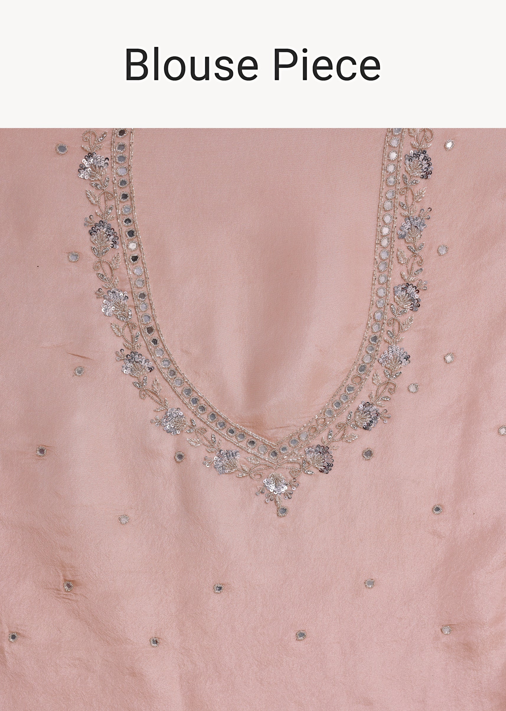 Peach Tissue Saree With Mirror Embroidered Border