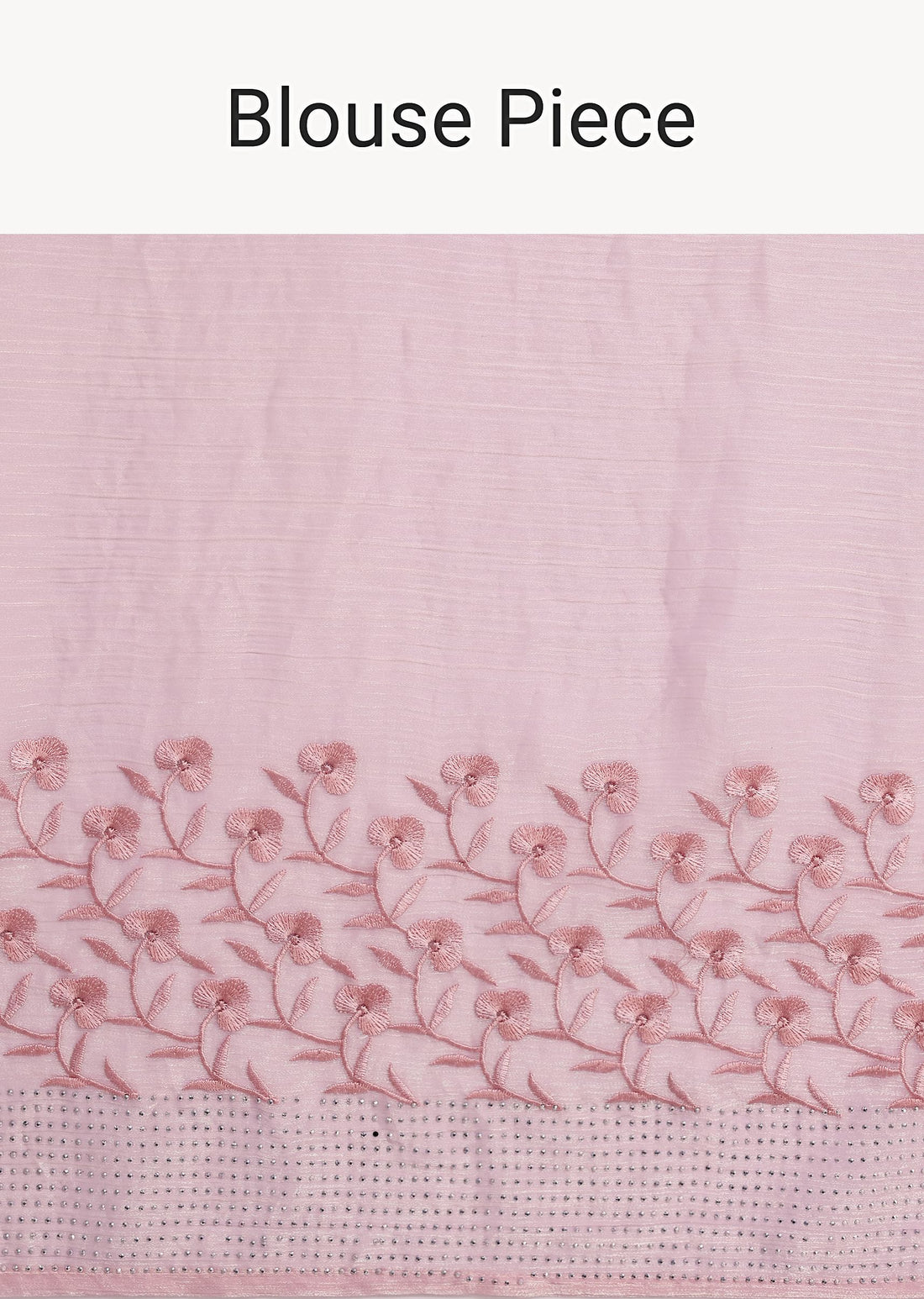 Baby Pink Satin Saree With Thread And Stone Embroidery And Unstitched Blouse