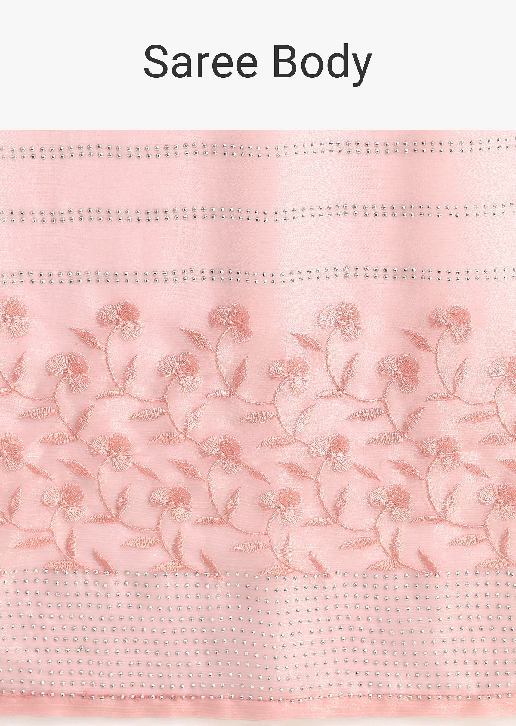 Baby Pink Satin Saree With Thread And Stone Embroidery And Unstitched Blouse