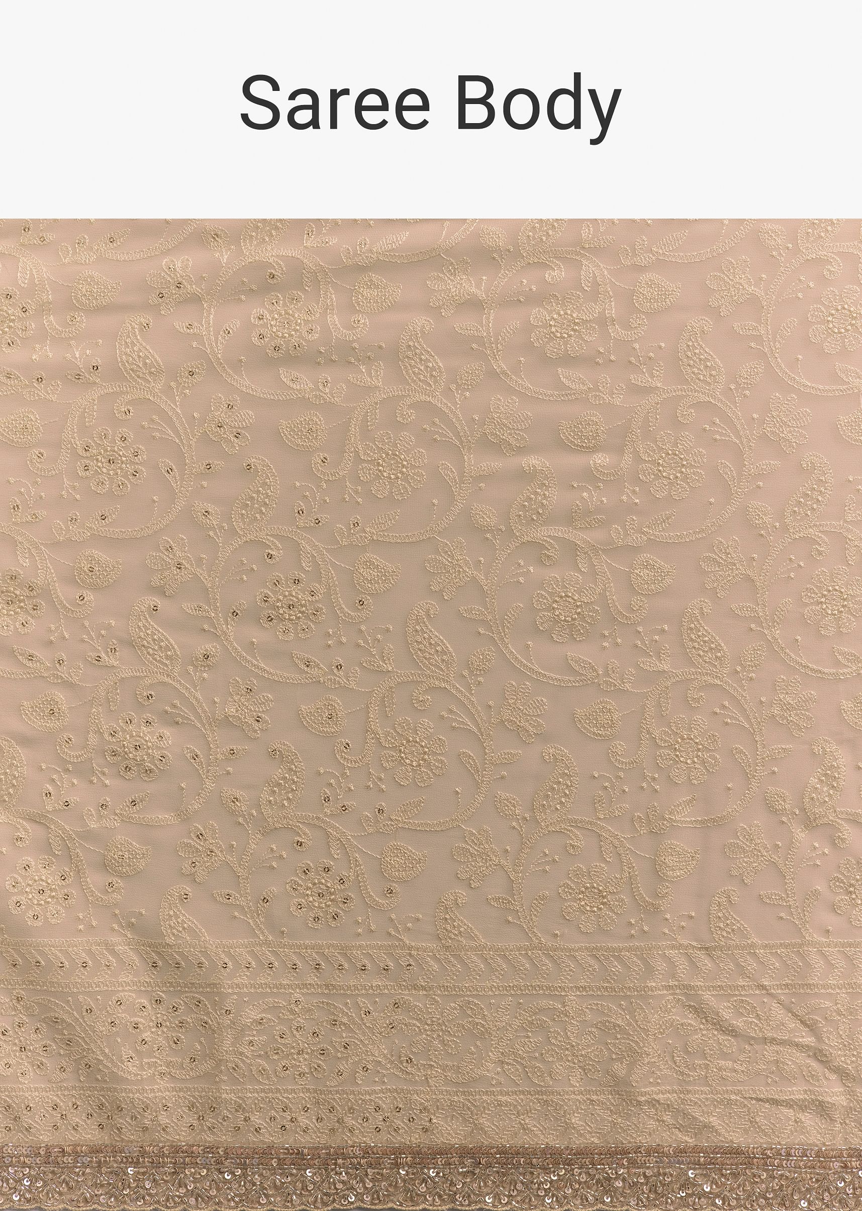 Beige Georgette Chikankari Saree With Stone And Cutdana Work