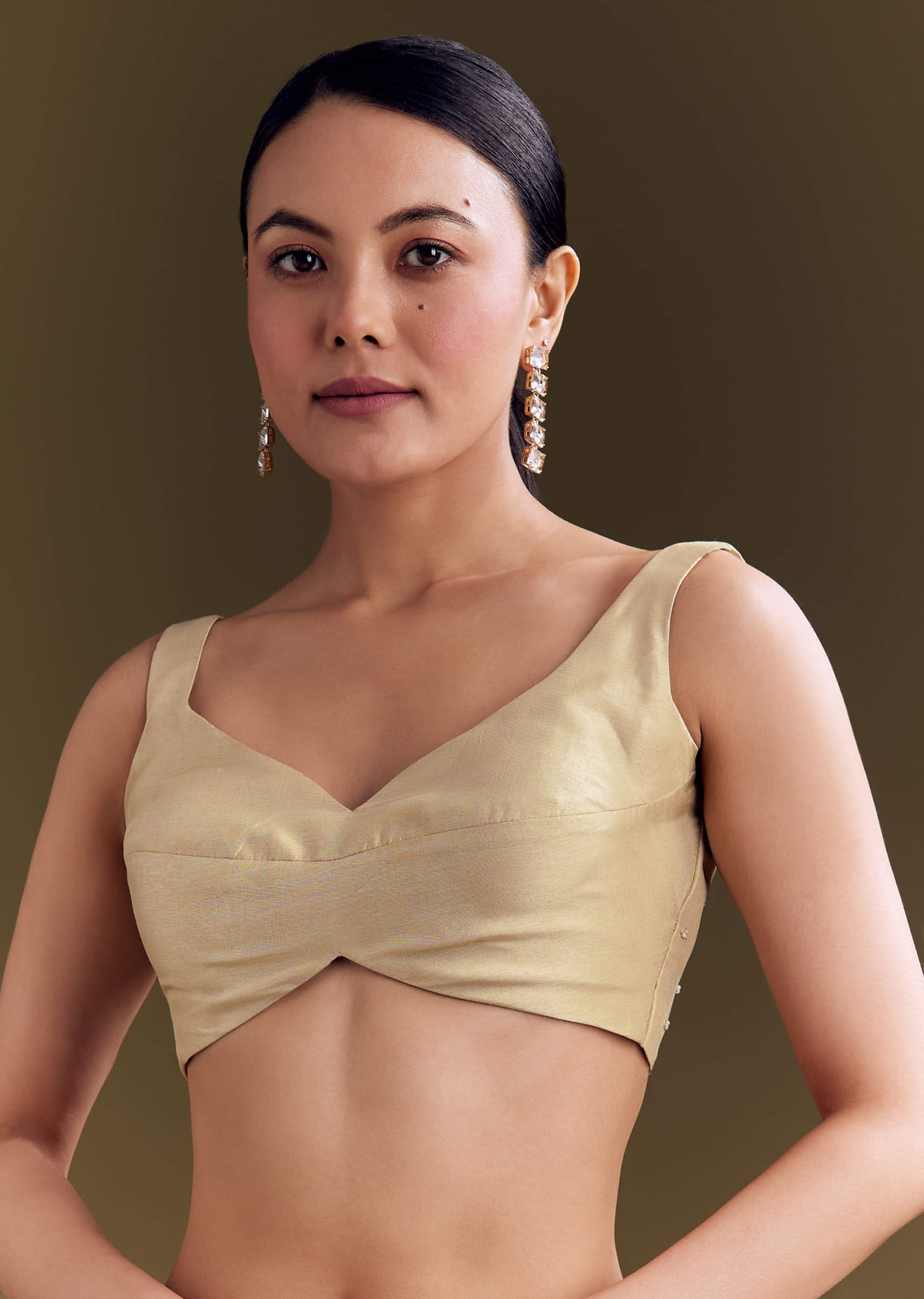 Beige Organza Saree With Beaded Border And Floral Print