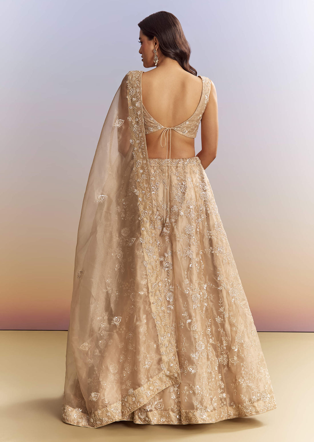Beige Tissue Bridesmaid Lehenga With Heavy Embroidery
