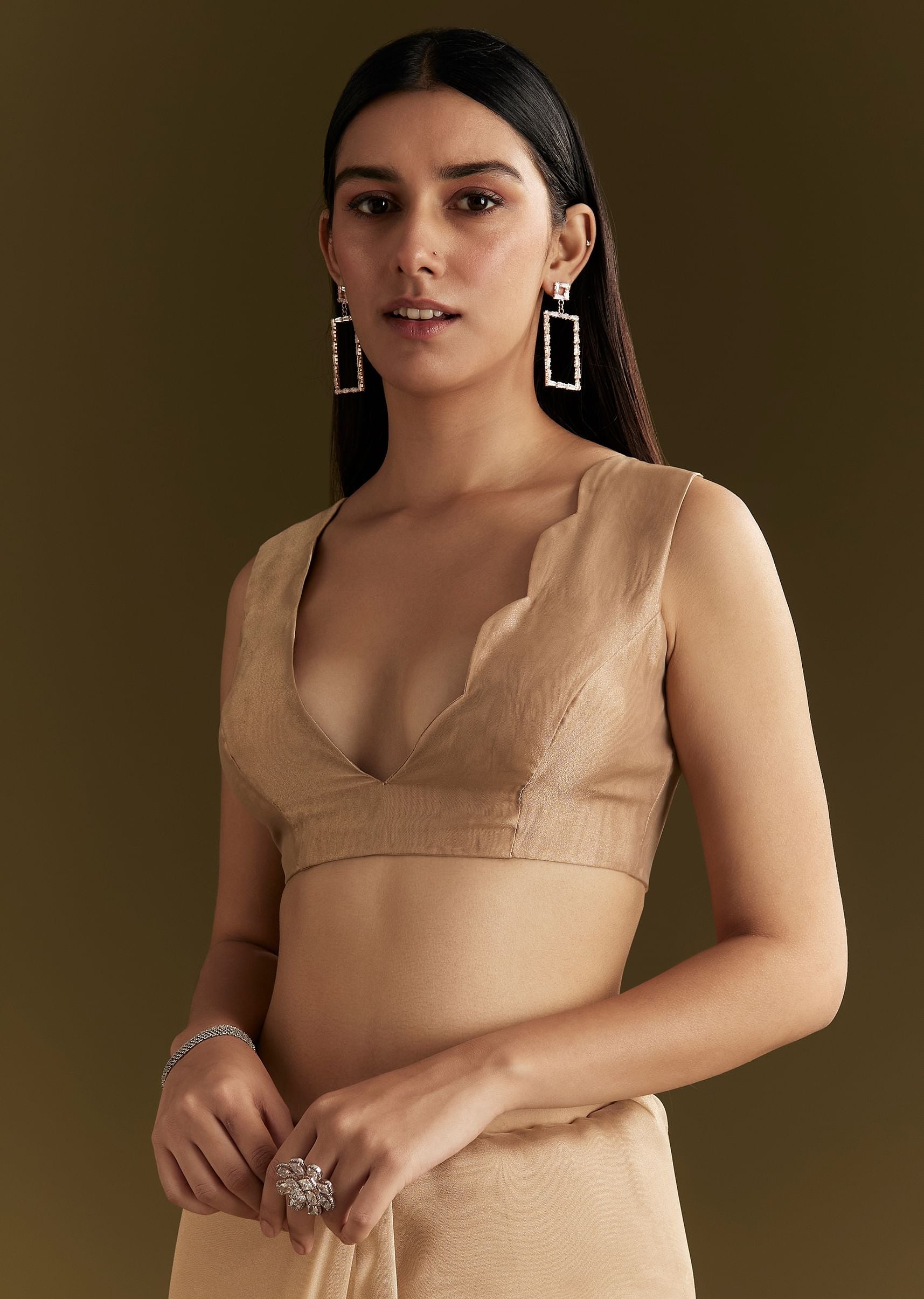 Beige Tissue Saree With Heavy Cutdana And Beads Embroidery