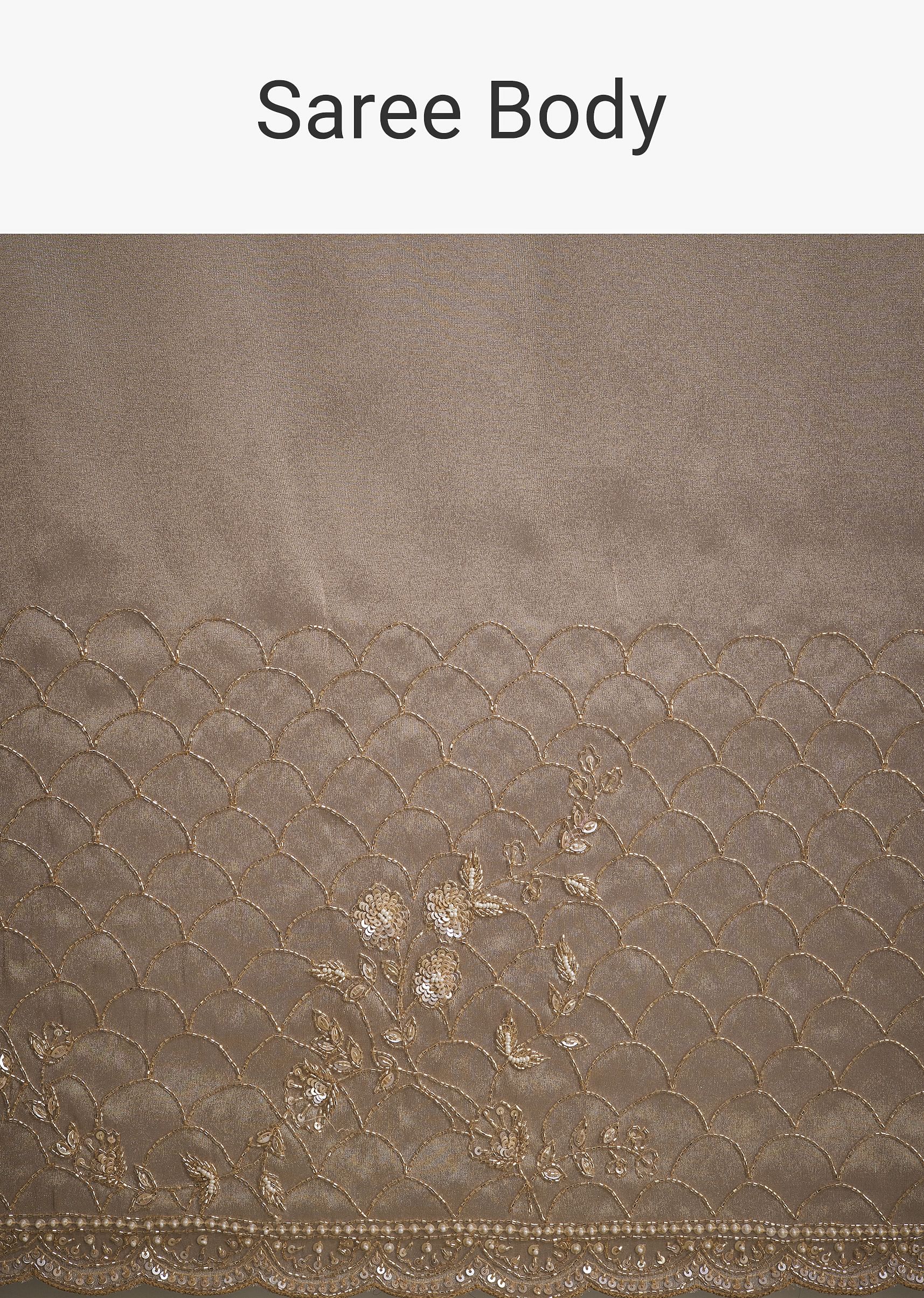 Beige Tissue Embroidered Saree With Scallop Border