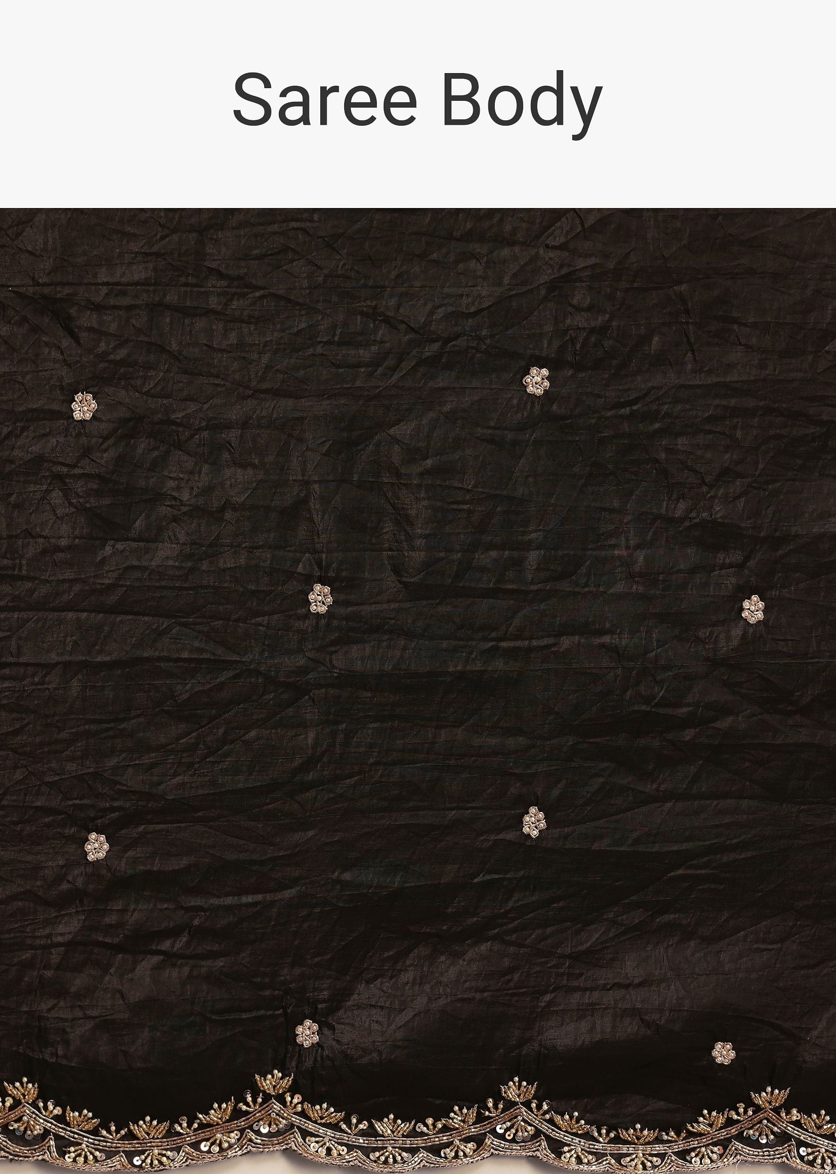 Black Crushed Tissue Saree With Sequin And Cutdana Embroidered Border