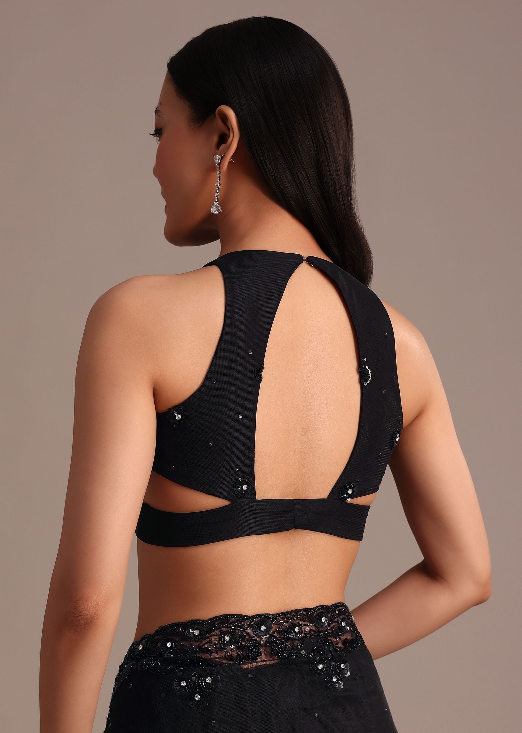 Black Net Embroidered Saree With Cutdana And Sequin Work