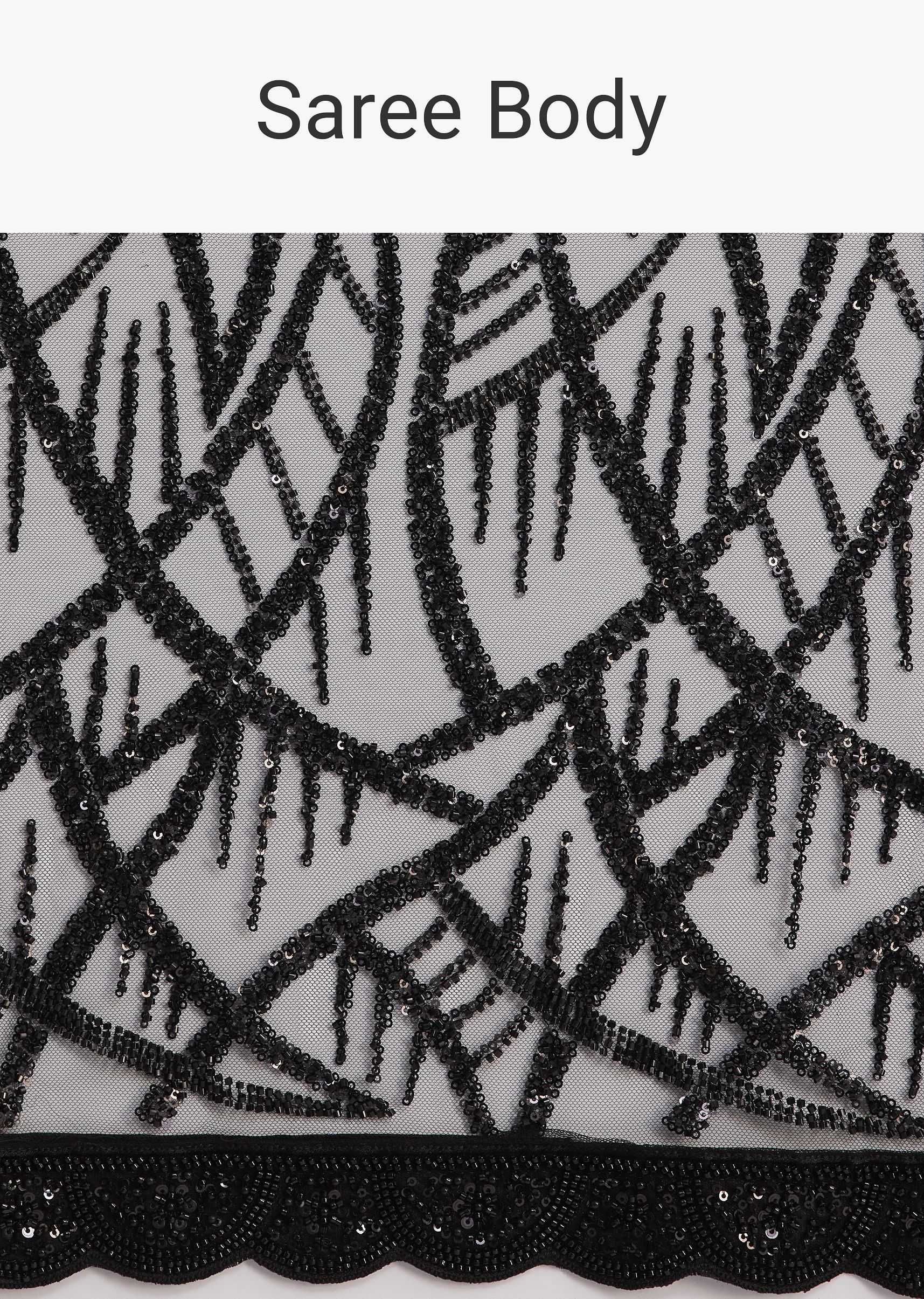 Black Net Saree With Sequins And Stones Embroidery