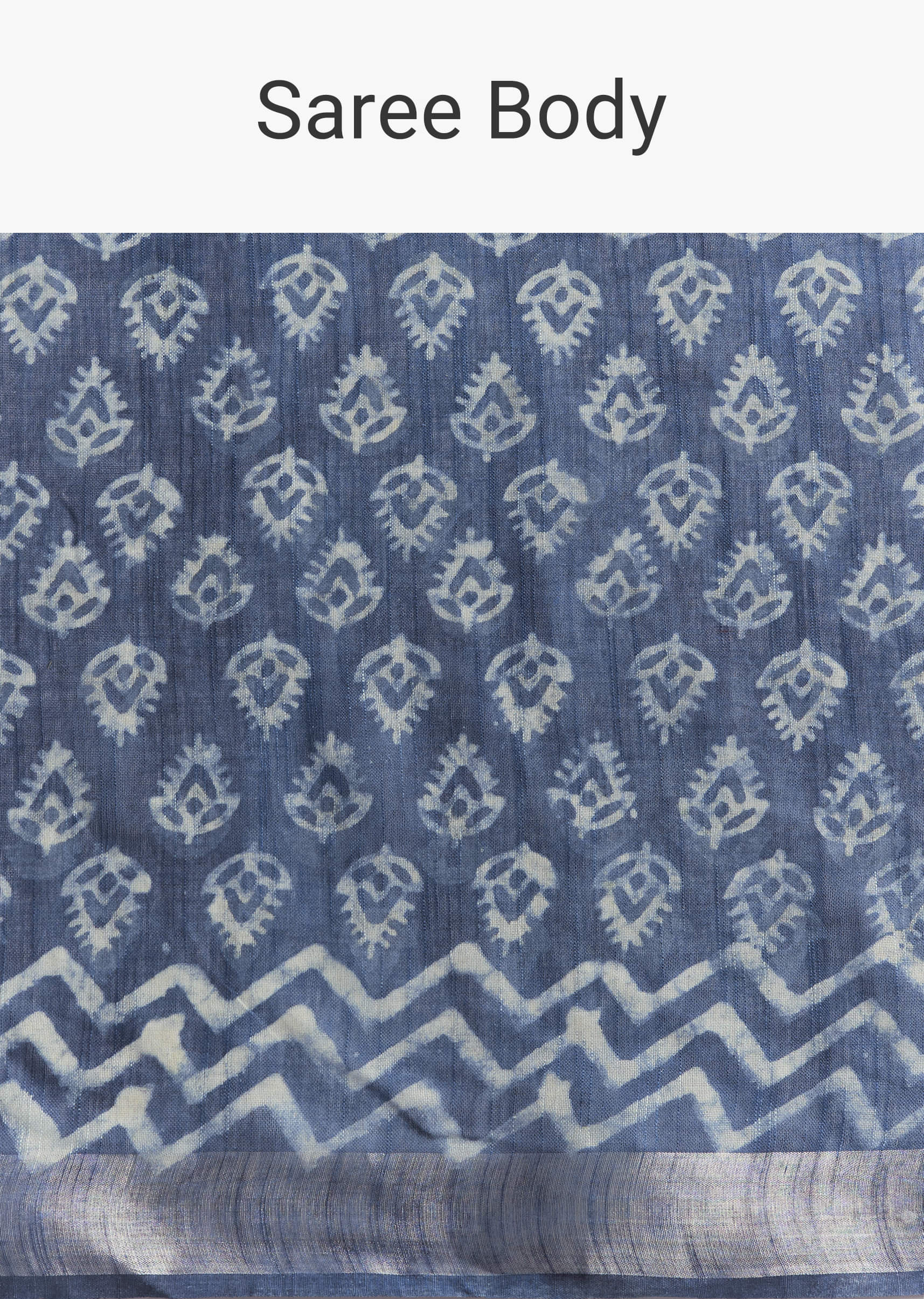 Blue Linen Printed Saree With Traditional Ajrakh Leaf Print