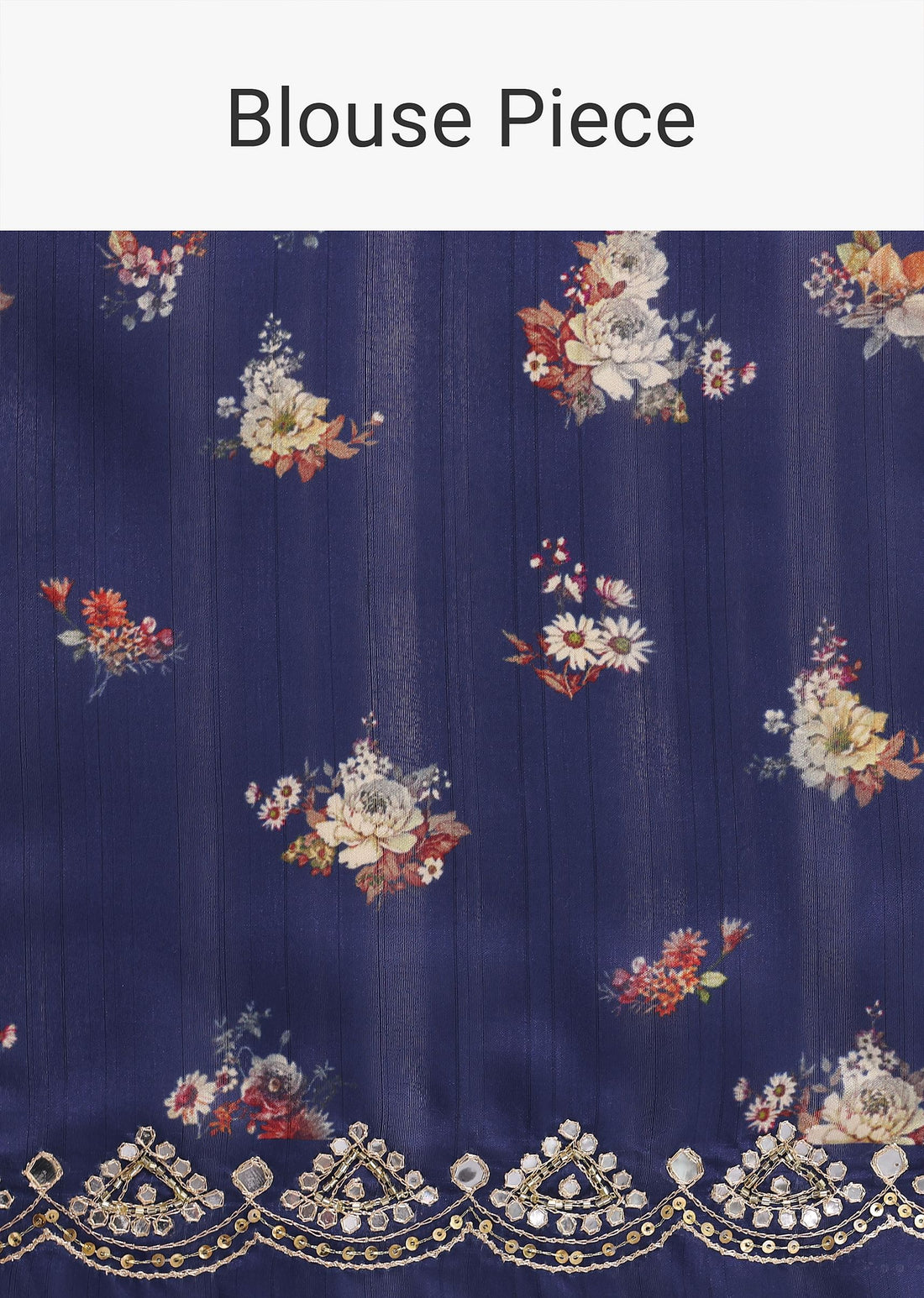 Blue Floral Print Tussar Silk Saree With Unstitched Blouse Piece