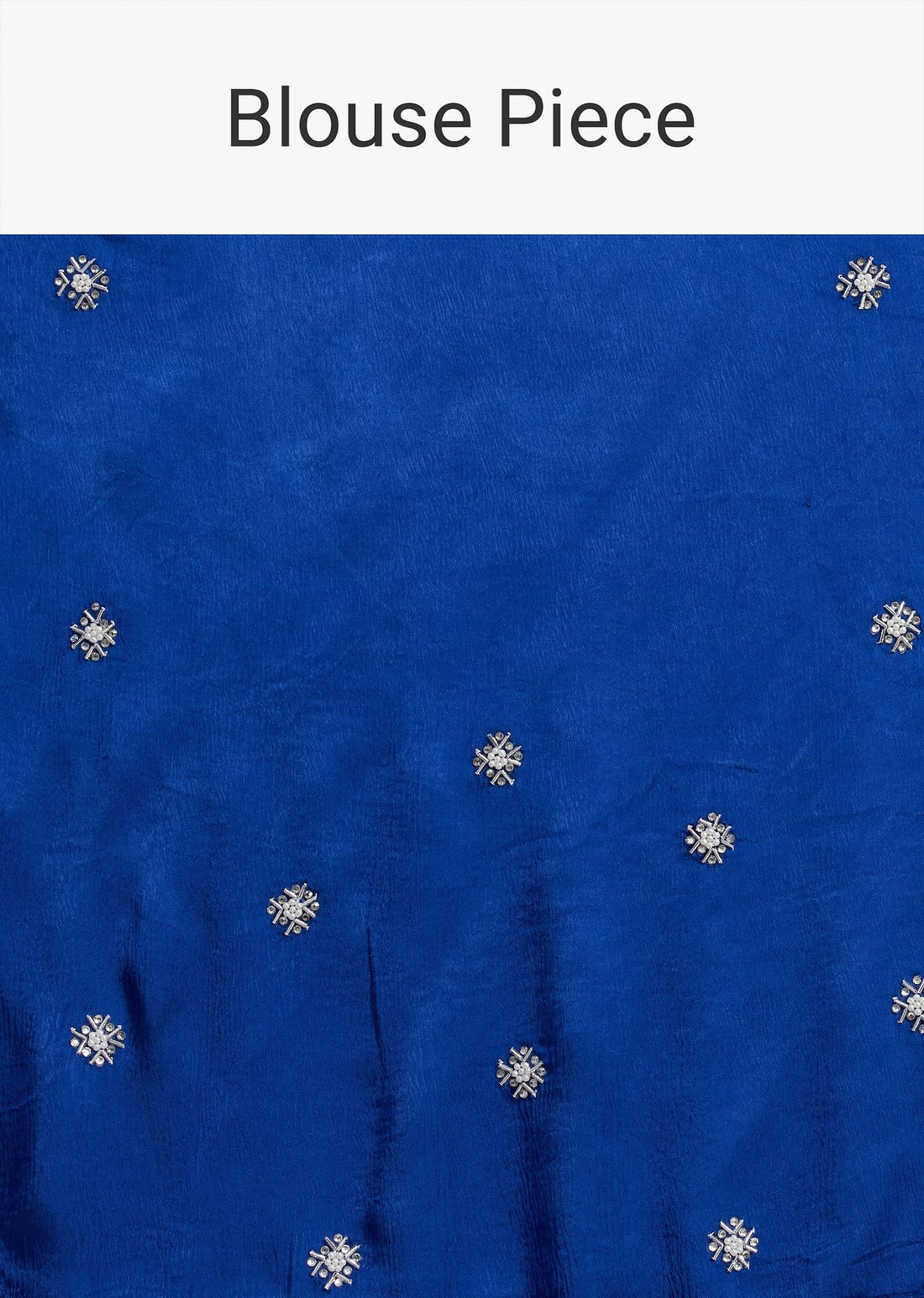Blue Satin Saree With Stone Embellished Border And Unstitched Blouse Piece