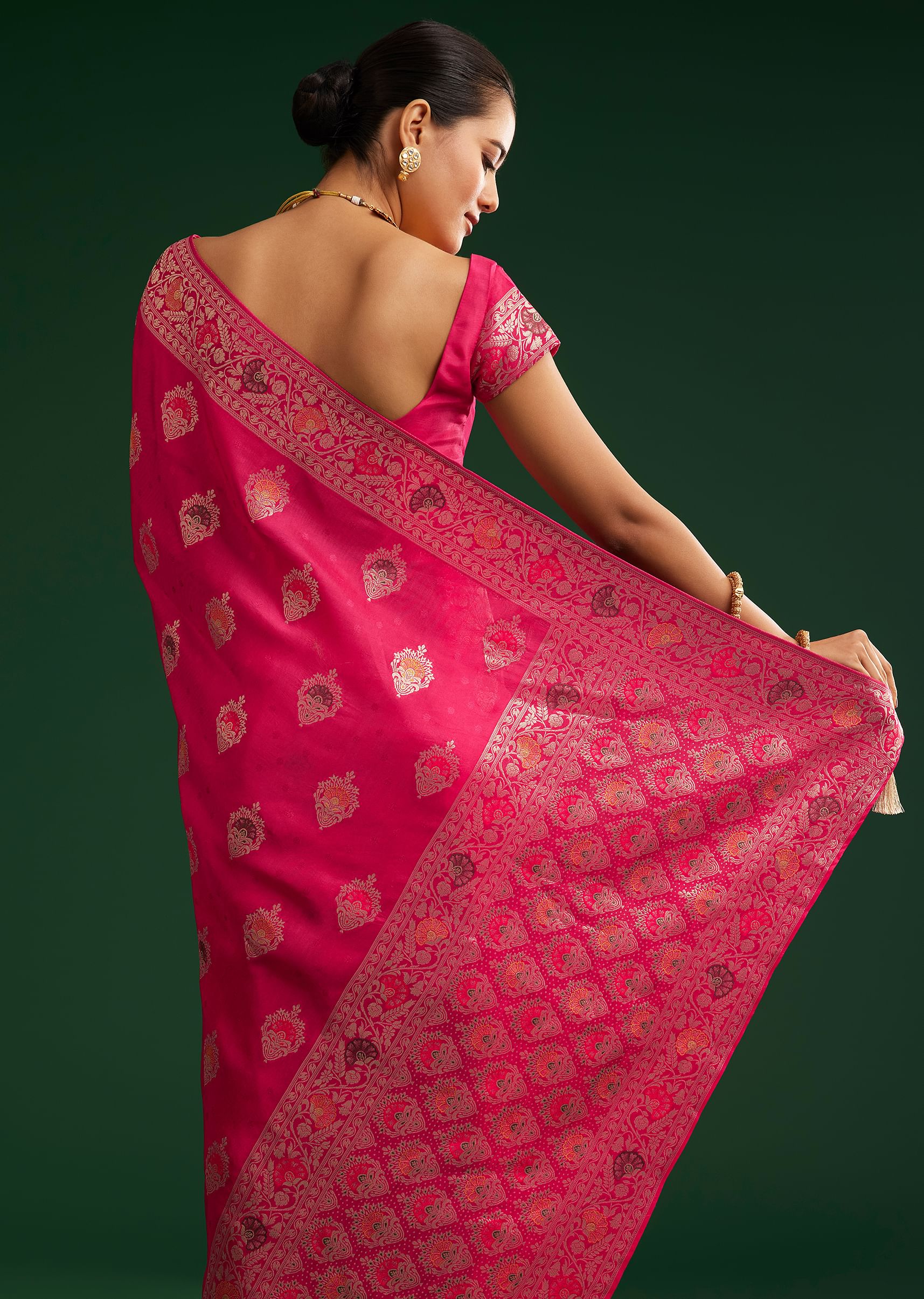 Classic Rani Pink Dola Silk Saree With Zari Detailing