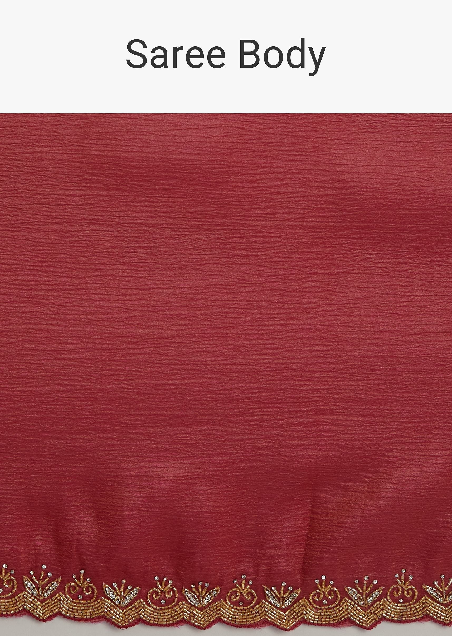 Dusky Brown Crushed Tissue Saree With Stones Cutdana Embroidered Scallop Border