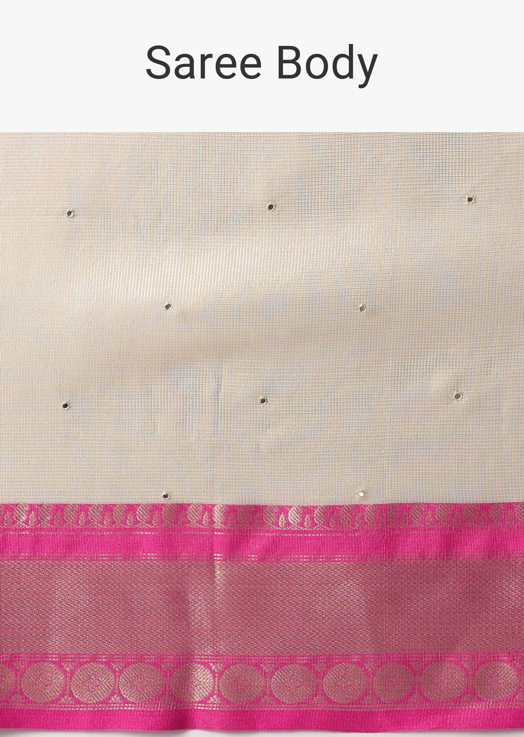 Gold Kota Silk Chanderi Saree With Mirror Detail And Unstitched Blouse Piece