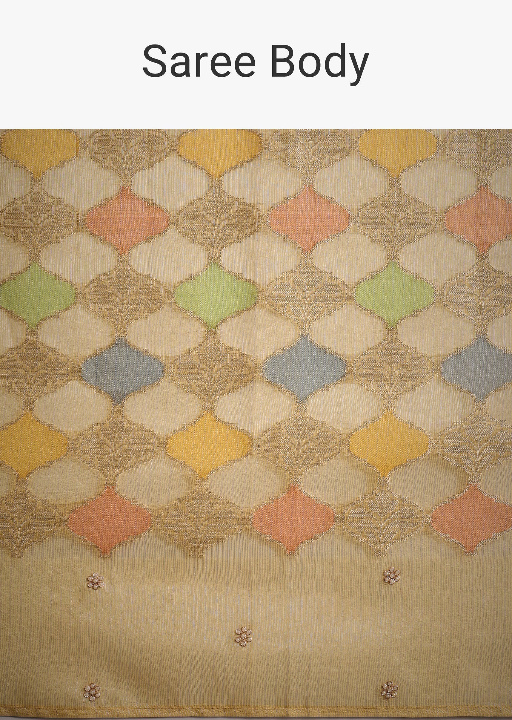 Gold Tissue Chanderi Rangkart Saree with Zardosi Work