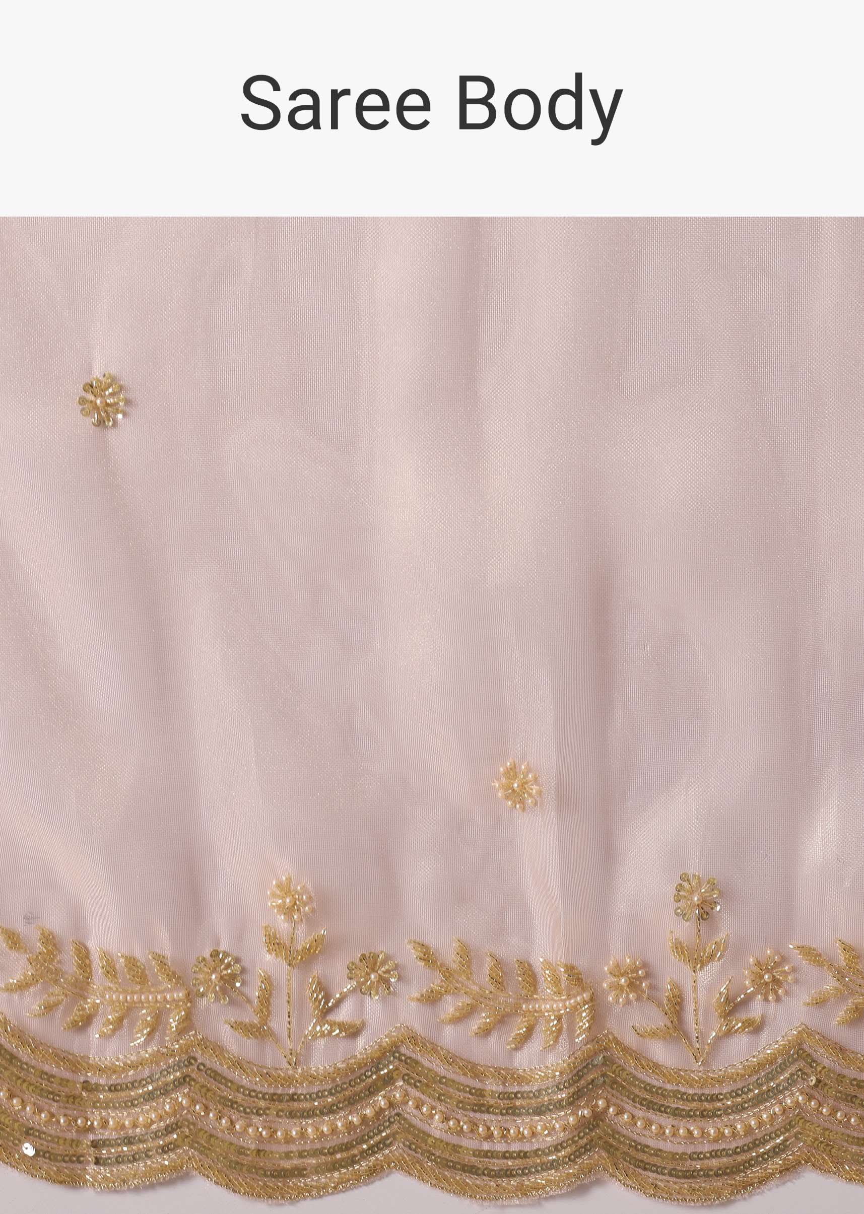 Peach Tissue Saree With Cut Dana Embroidered Borders