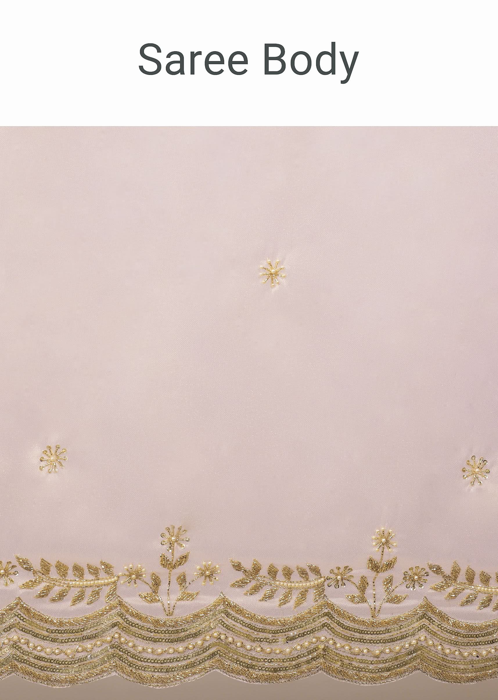 Peach Tissue Saree With Cut Dana Embroidered Borders