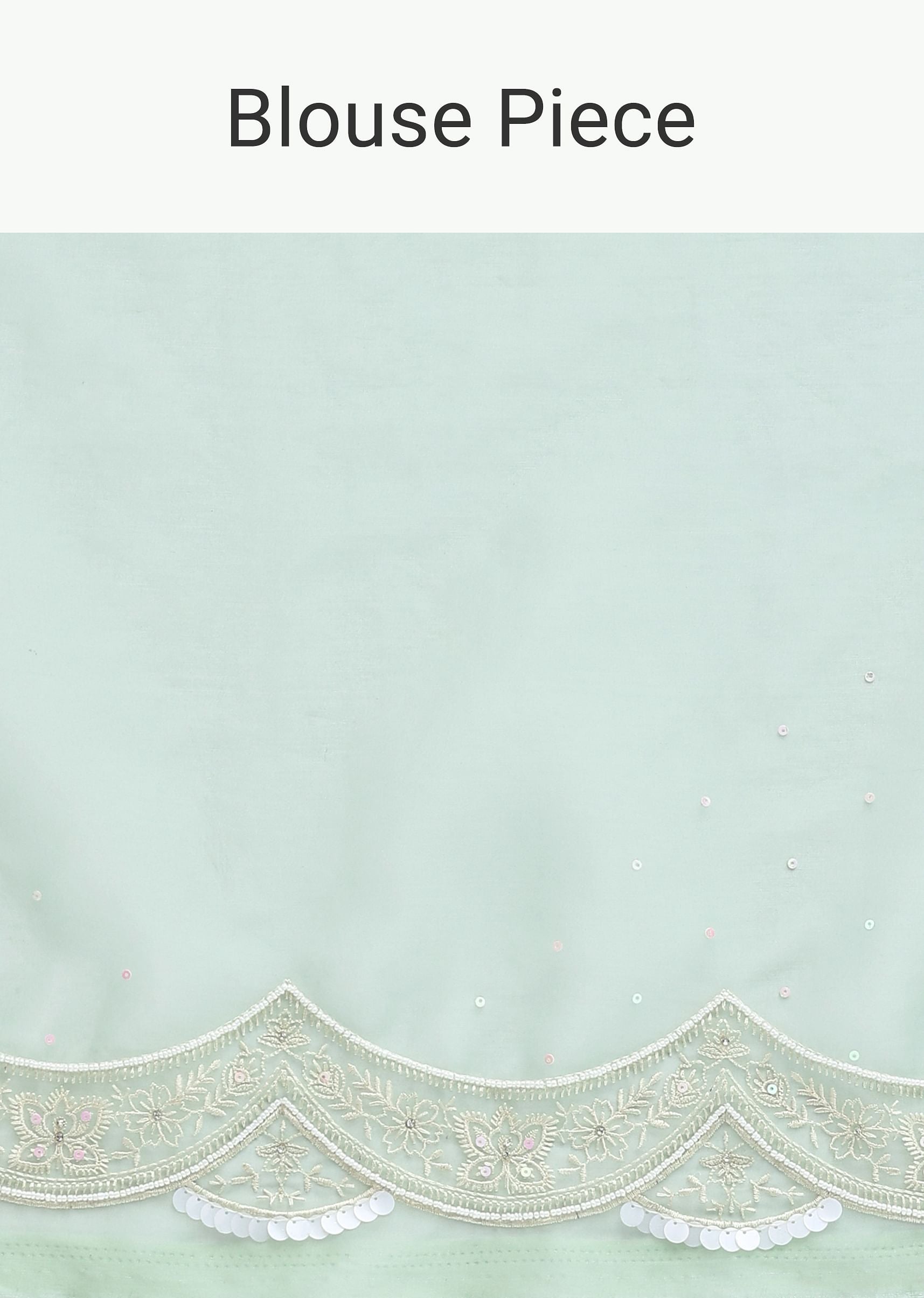 Green Chikankari Saree In Organza Silk With Sequin Scallop Border And Unstitched Blouse Fabric