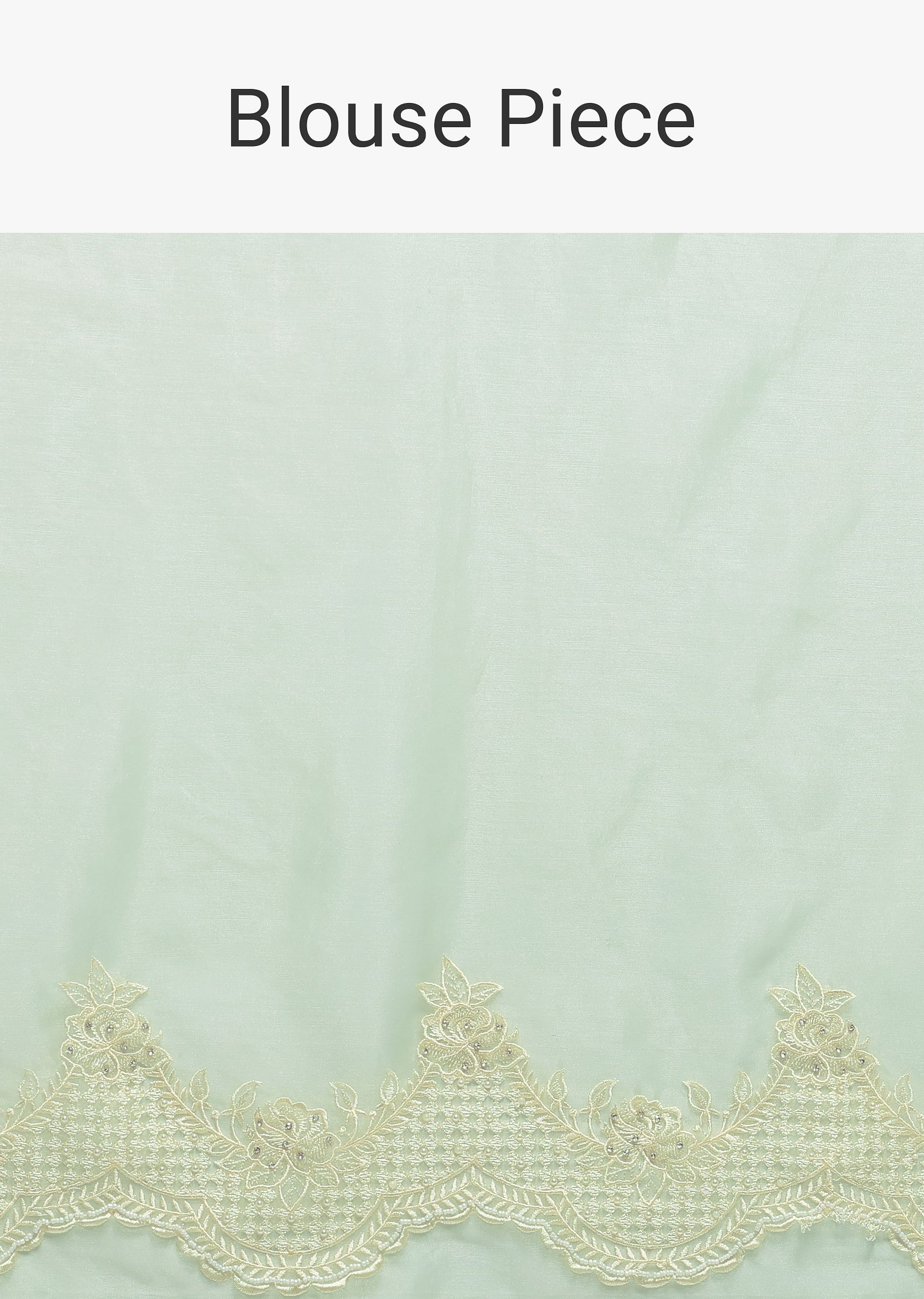 Green Chikankari Saree In Organza Silk With Resham Floral Jaal And Unstitched Blouse Fabric