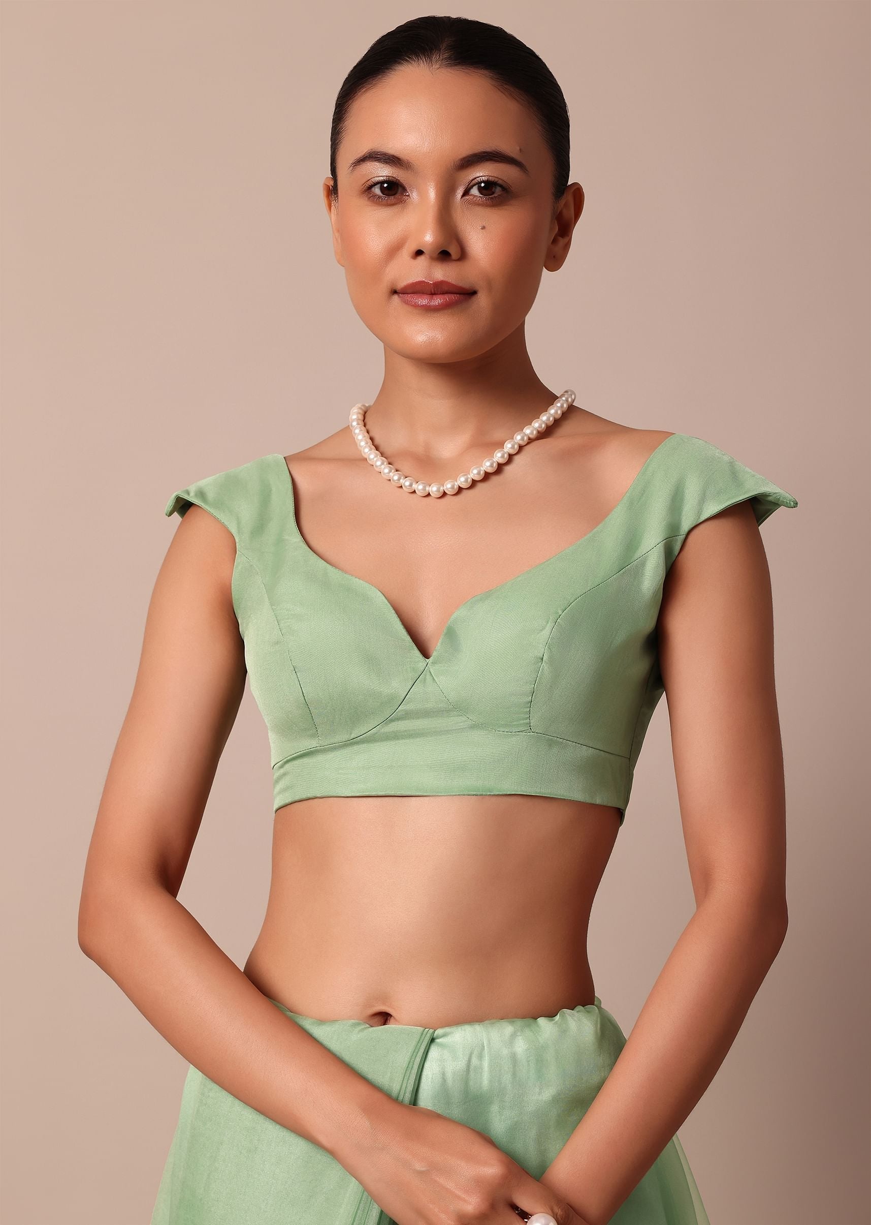 Green Chikankari Saree In Organza Silk With Sequin Scallop Border And Unstitched Blouse Fabric