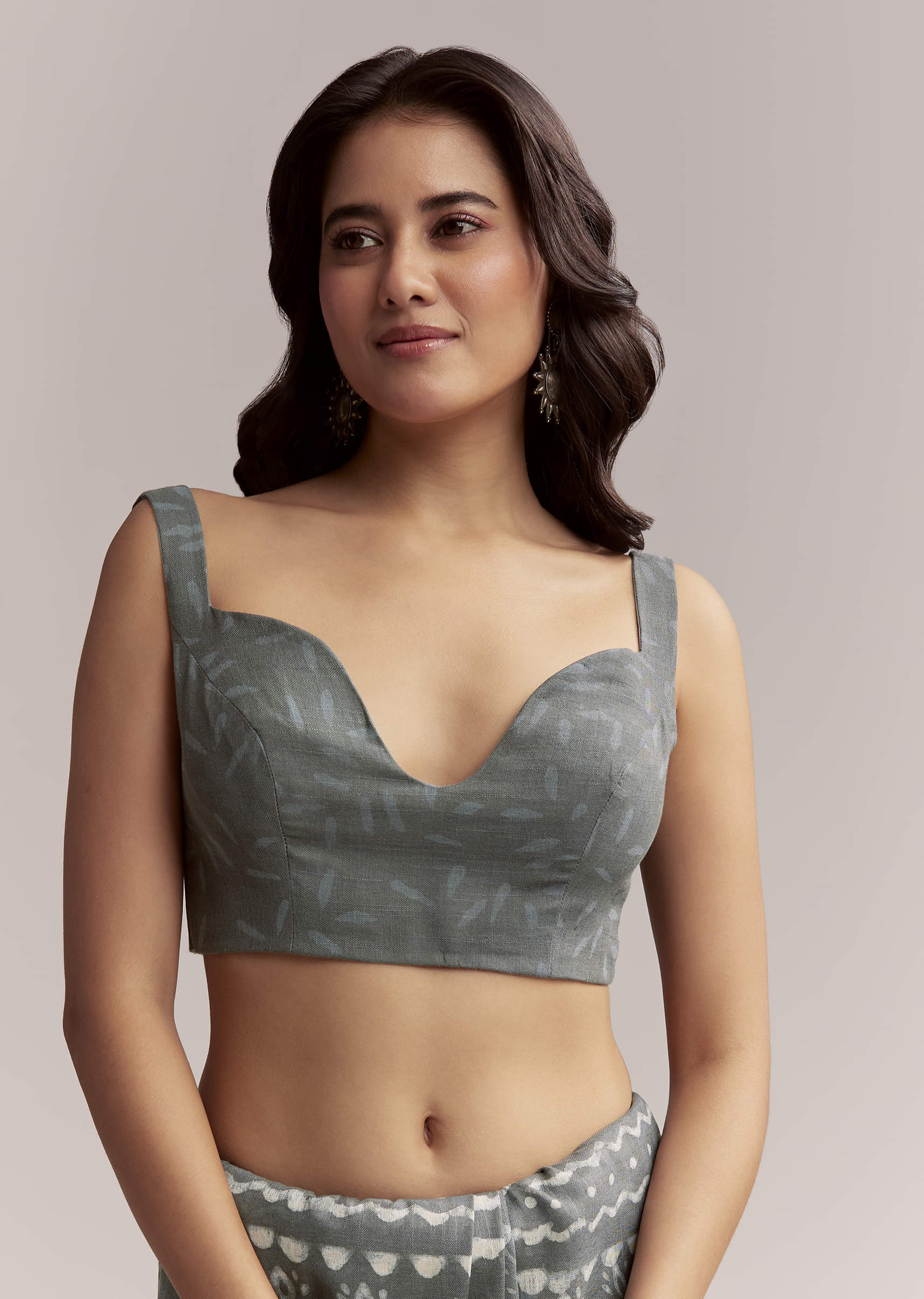 Grey Linen Printed Saree With Authentic Ajrakh Geometric Print