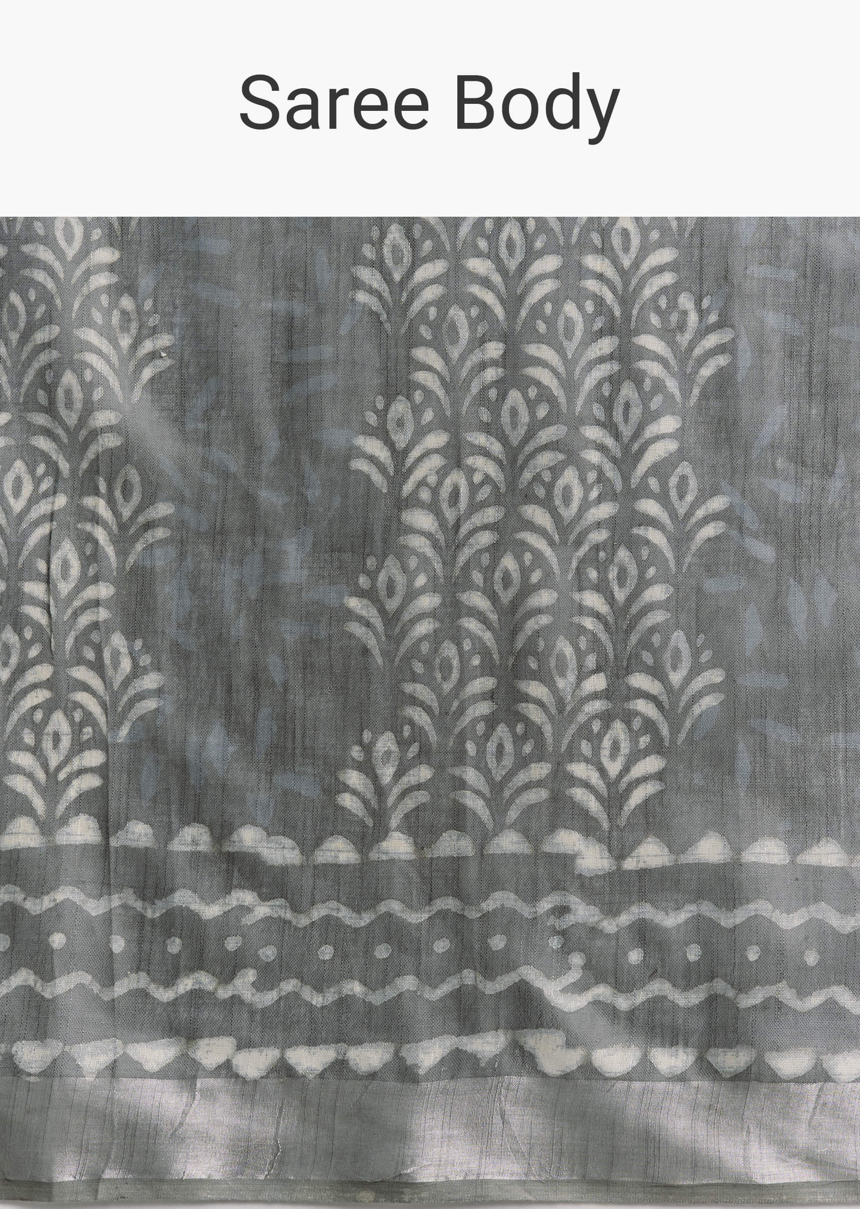 Grey Linen Printed Saree With Authentic Ajrakh Geometric Print