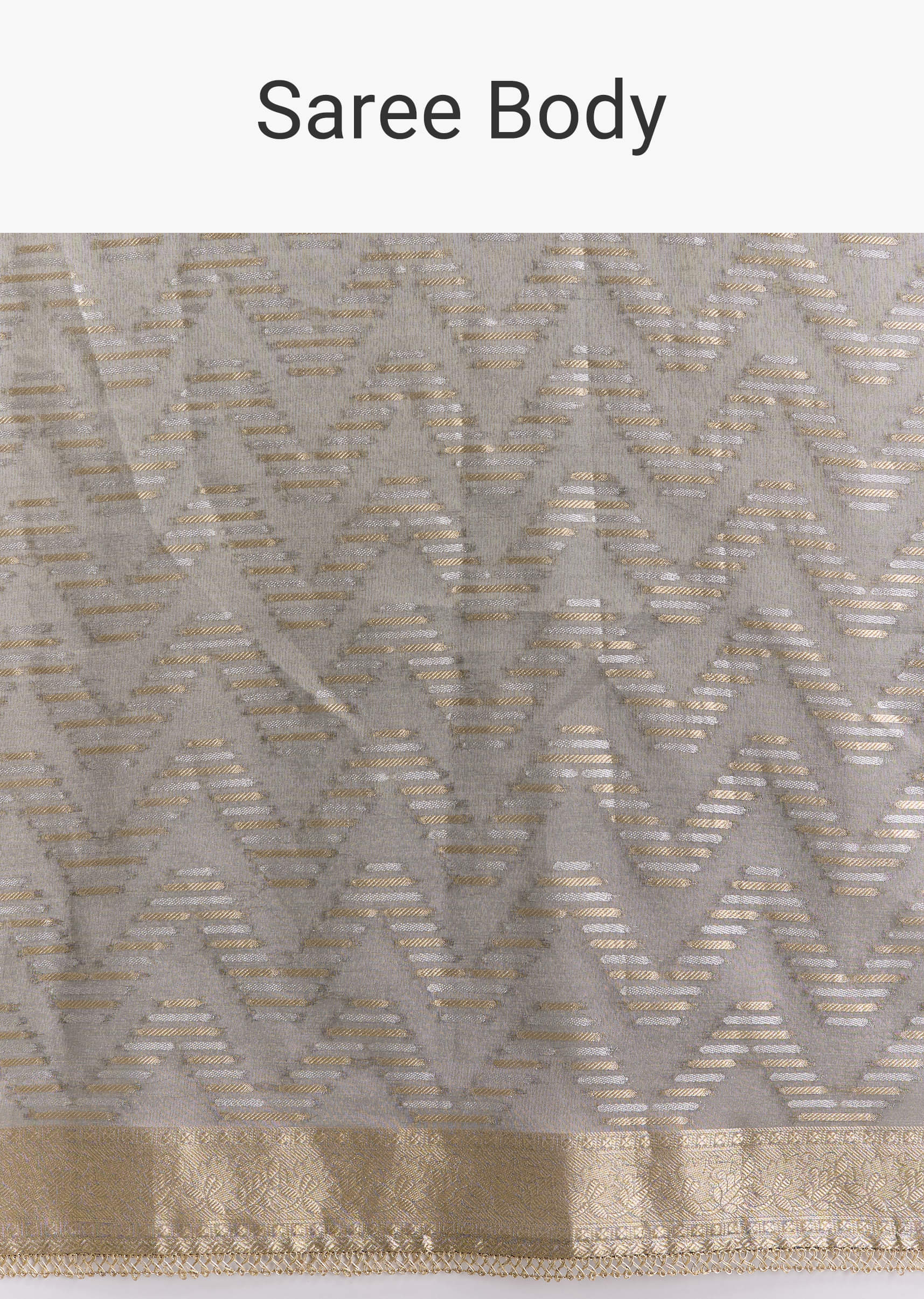 Grey Tissue Silk Woven Saree With Zig Zag Motif And Zari Border
