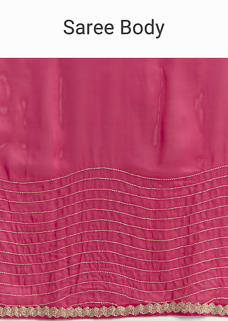 Hot Pink Organza Saree With Stone And Cut Dana Work