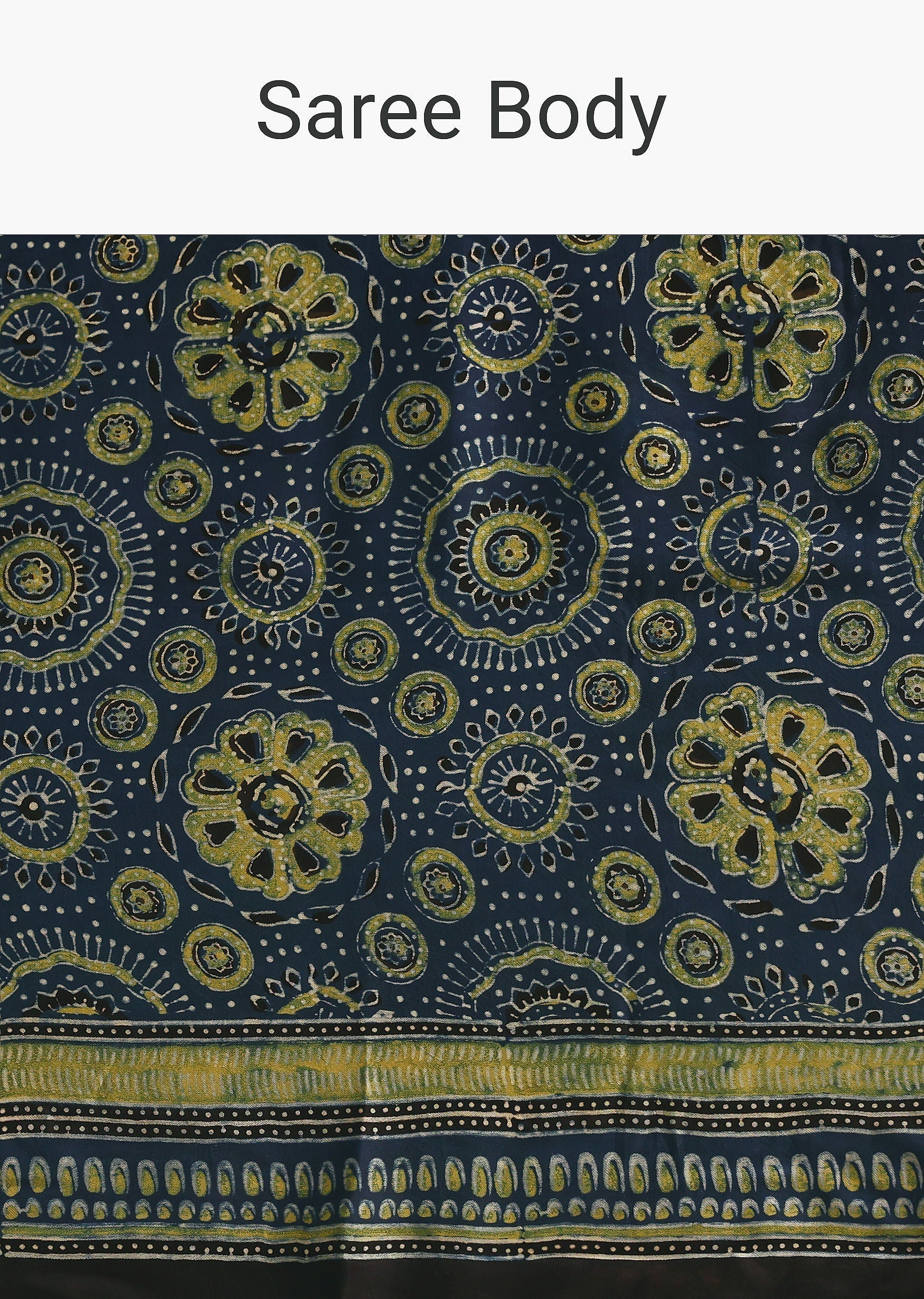 Indigo Modal Satin Saree In Ajrakh Hand Block Print