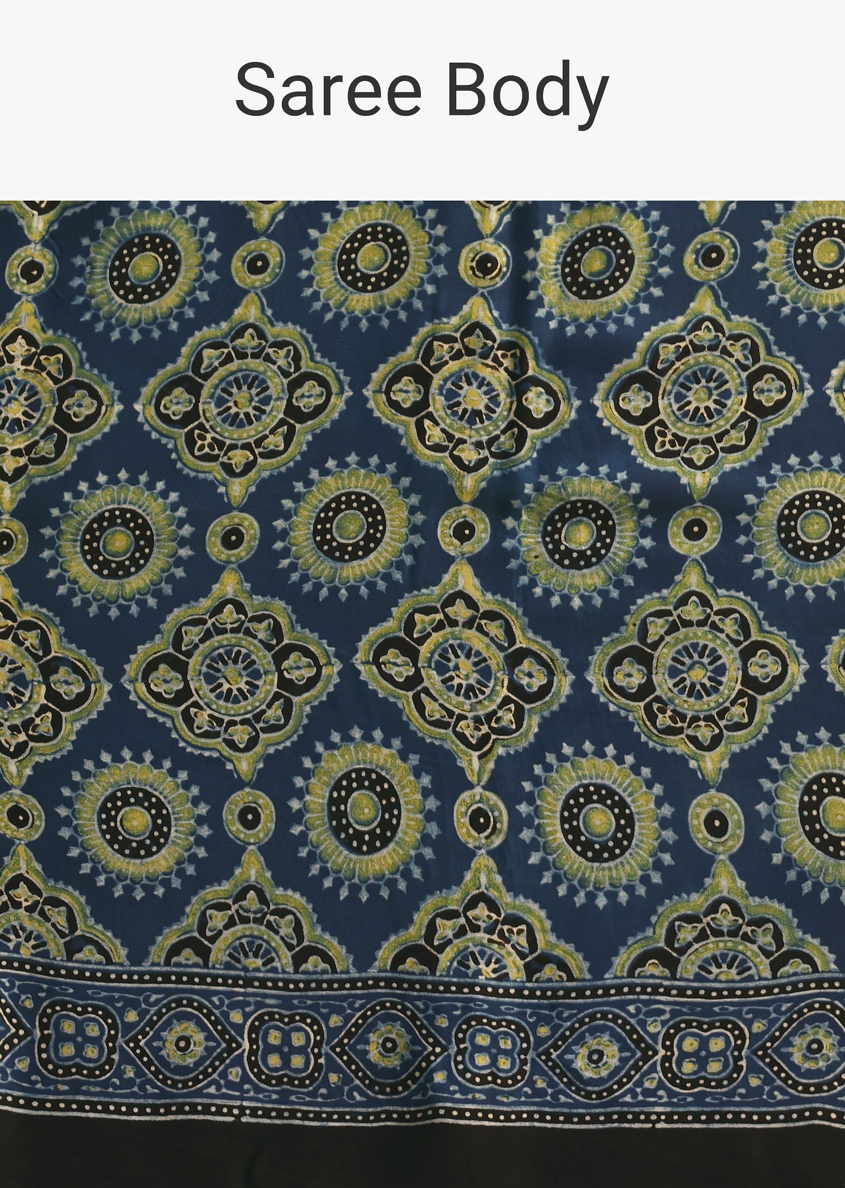 Indigo Satin Modal Handblock Printed Ajrakh Saree