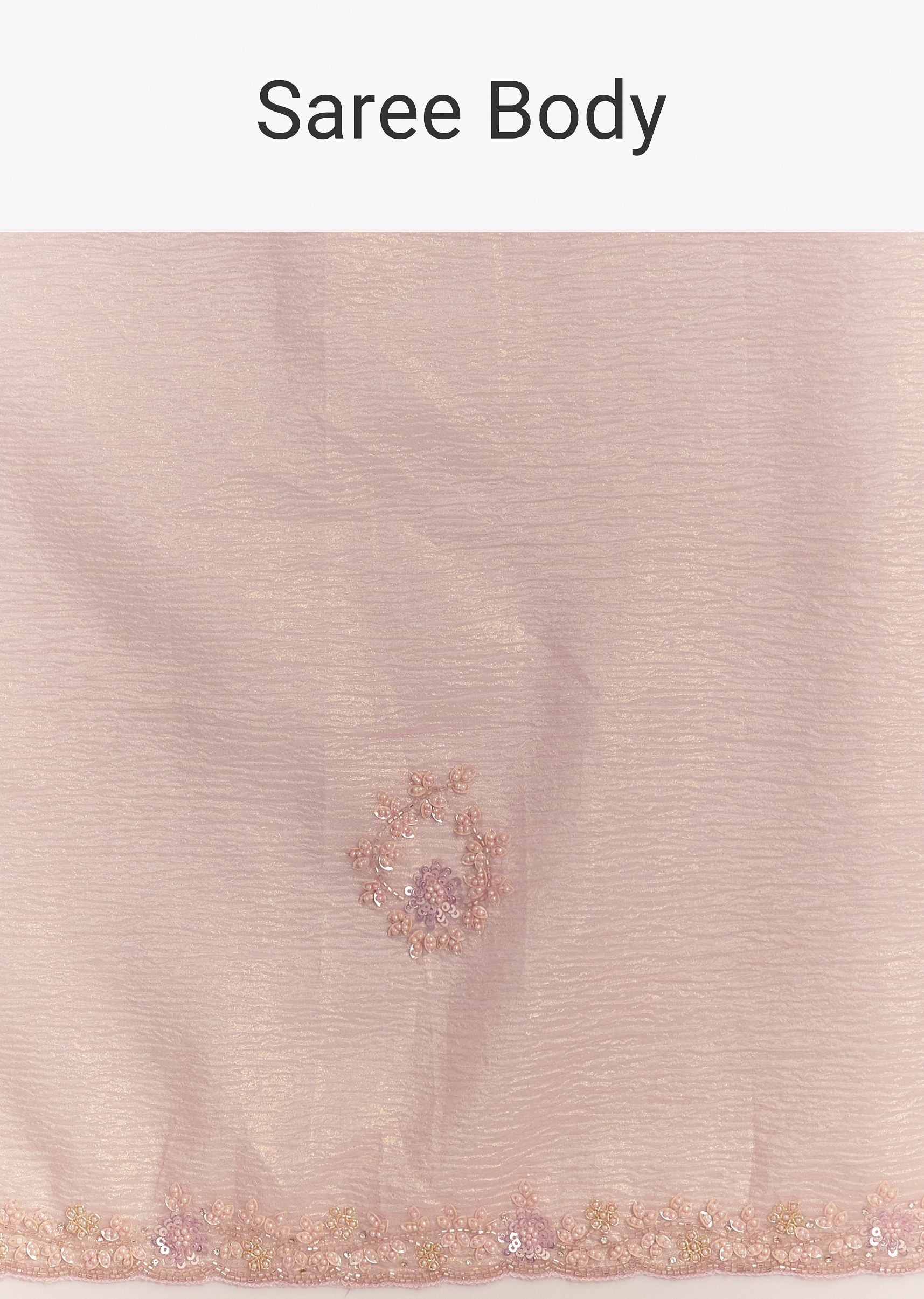 Lavender Glossy Finish Crushed Tissue Saree With Cutdana Moti Embroidery