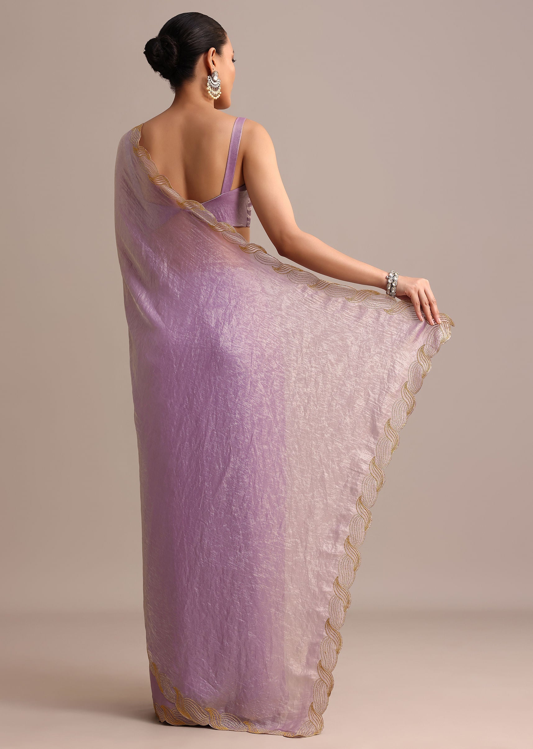Lavender Soft Tissue Saree With Zari Embroidered Border