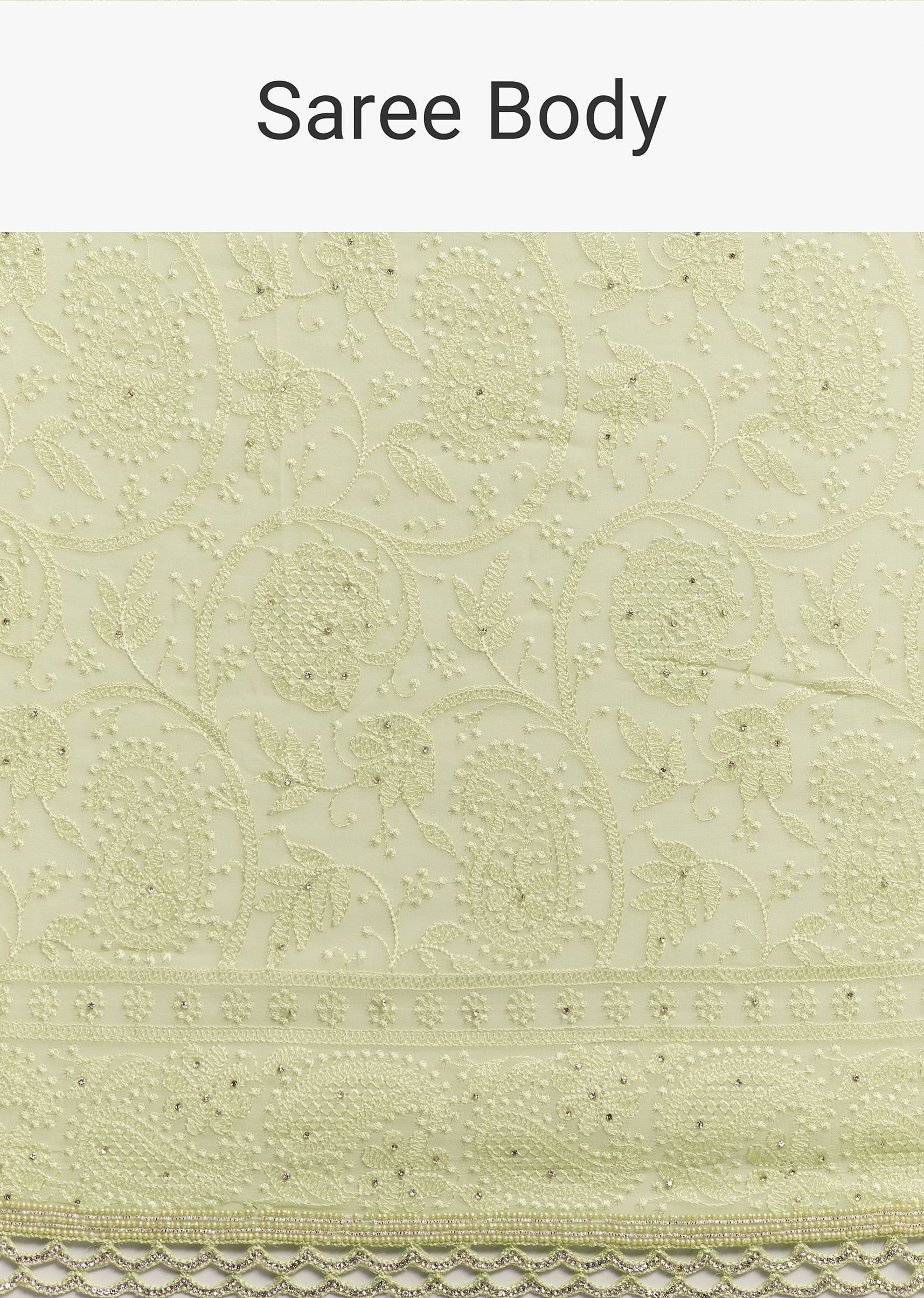 Light Green Chikankari Georgette Saree With Stone Embellishments