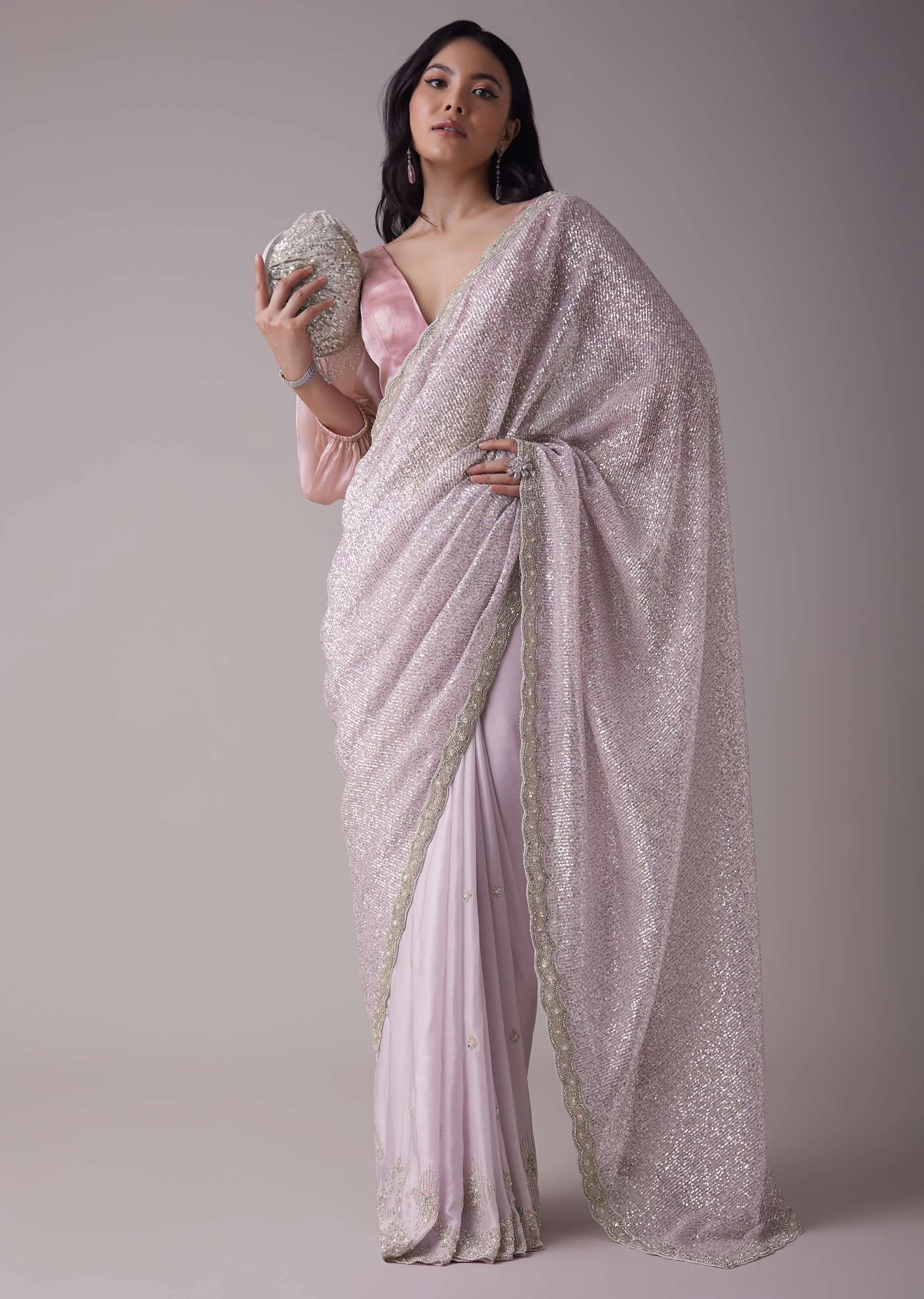 Lavender Purple Sequins Saree With An Embellished Border