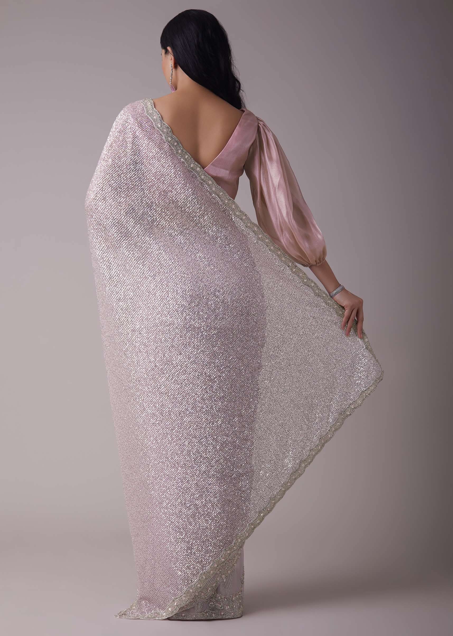 Lavender Purple Sequins Saree With An Embellished Border