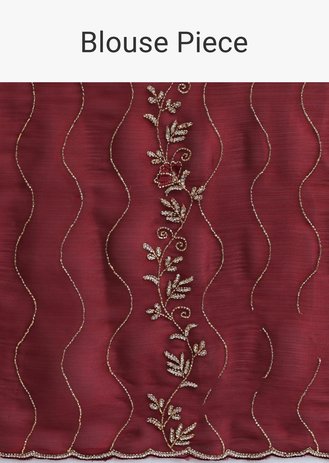 Maroon Red Tissue Saree With Cut Dana Embroidery And Unstitched Blouse