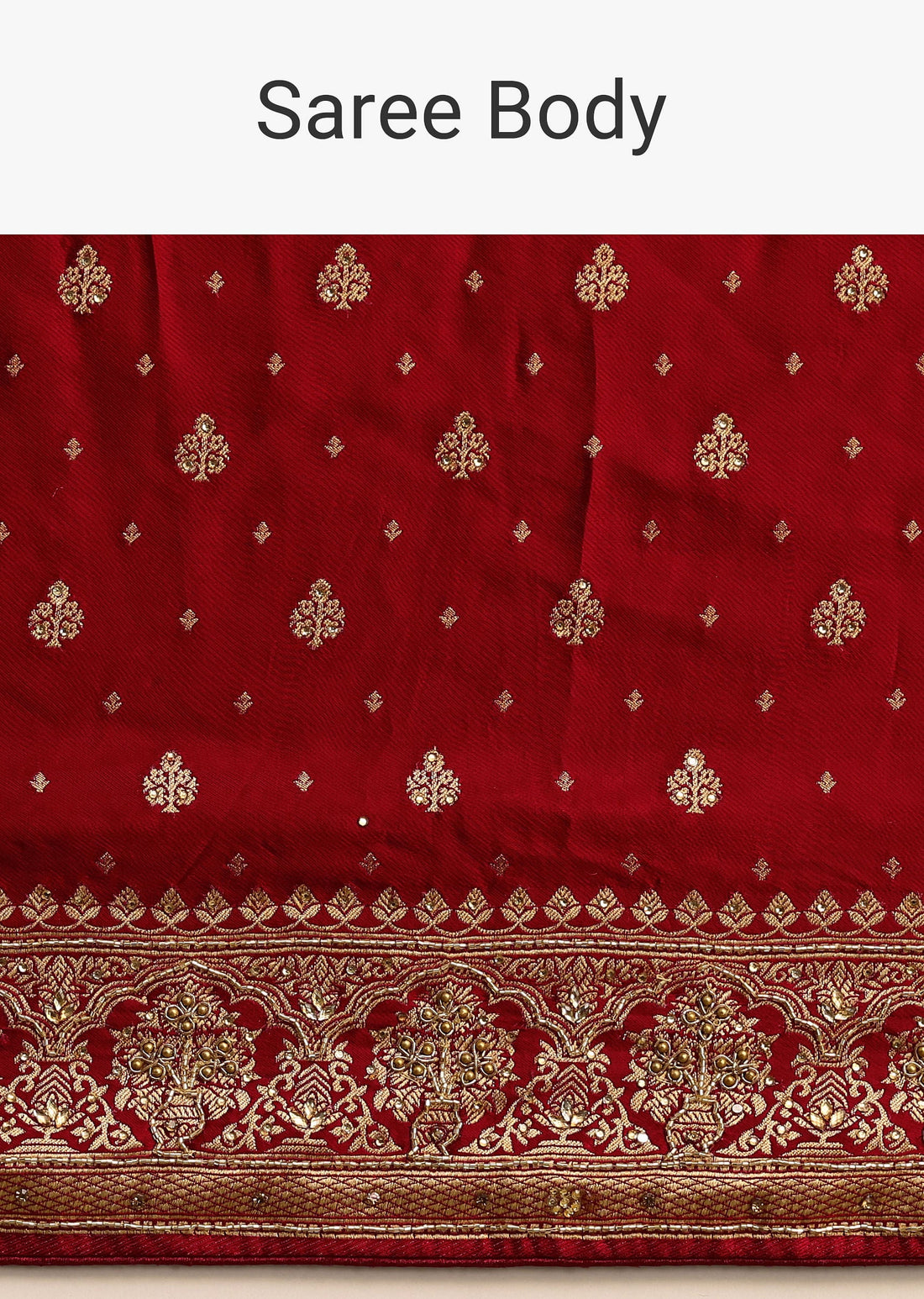 Maroon Satin Zardosi And Cutdana Embroidered Saree