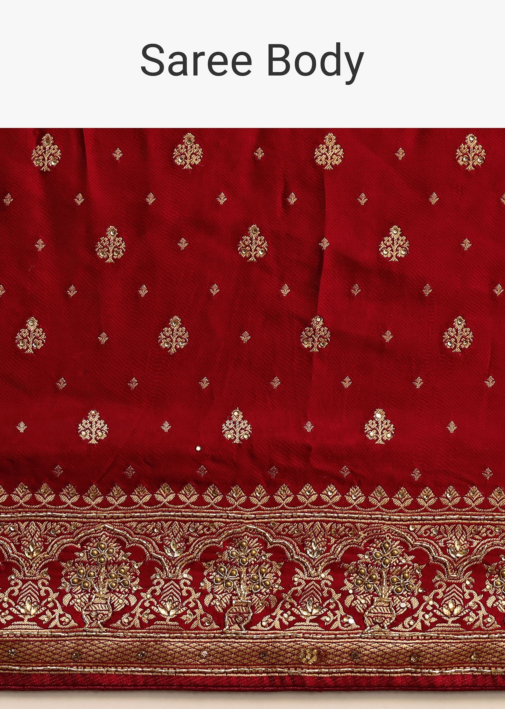 Maroon Satin Zardosi And Cutdana Embroidered Saree