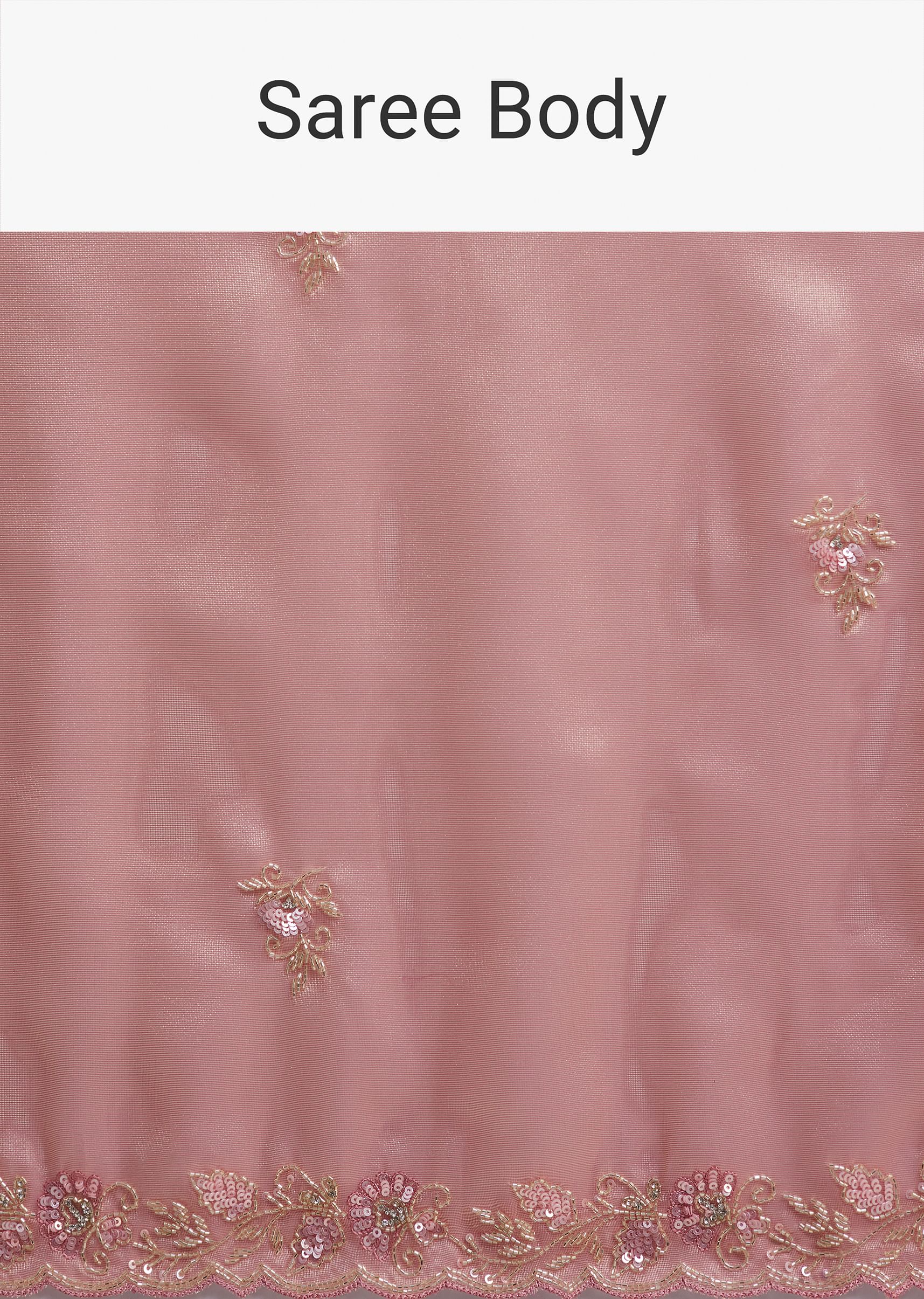 Metallic Pink Organza Tissue Saree With Cutdana And Bead Embroidery