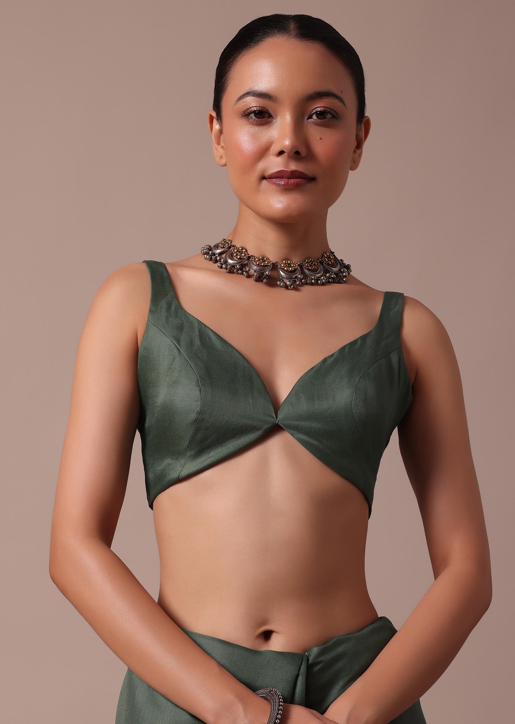 Moss Green Tussar Saree With Unstitched Blouse