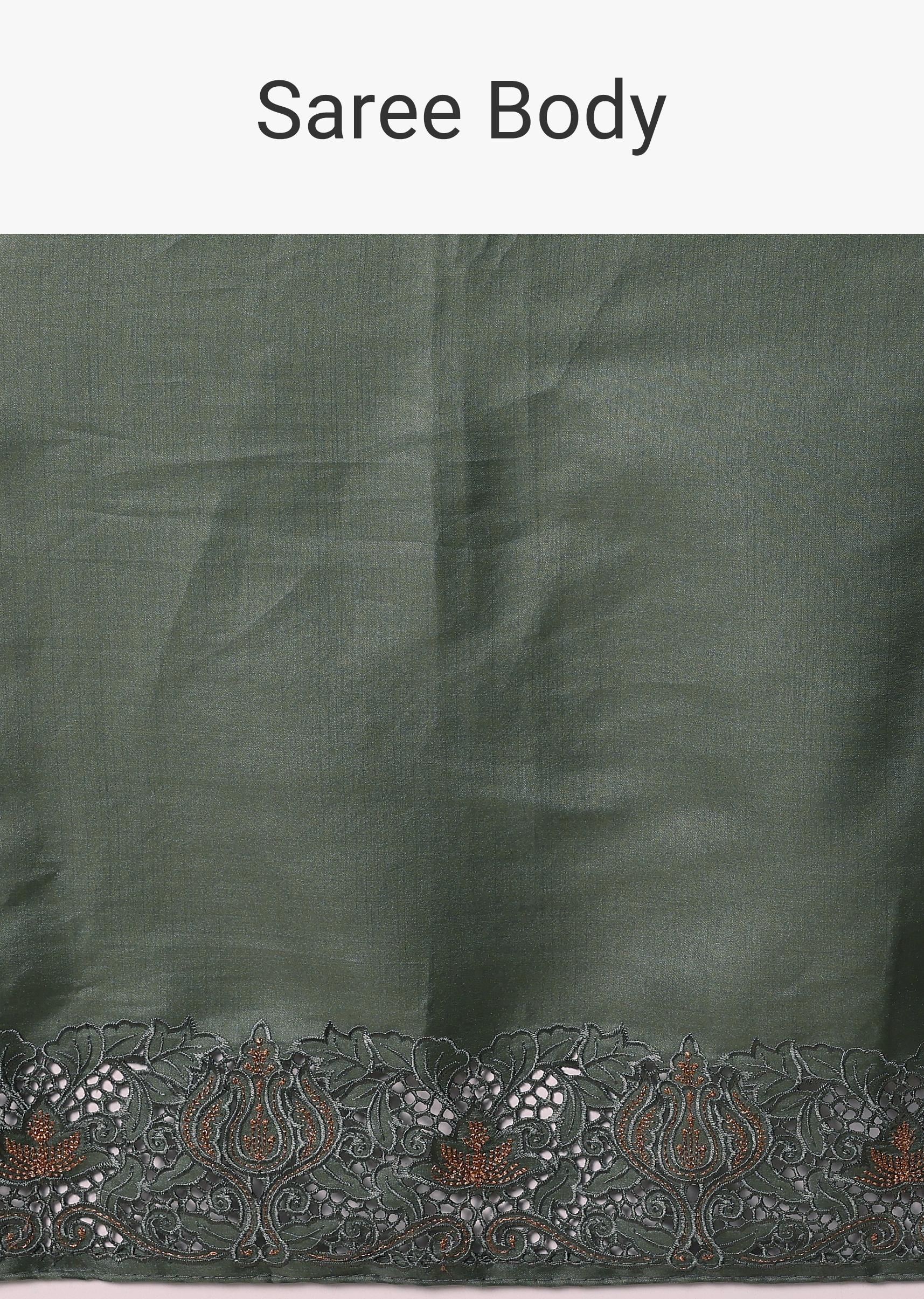 Moss Green Tussar Saree With Unstitched Blouse