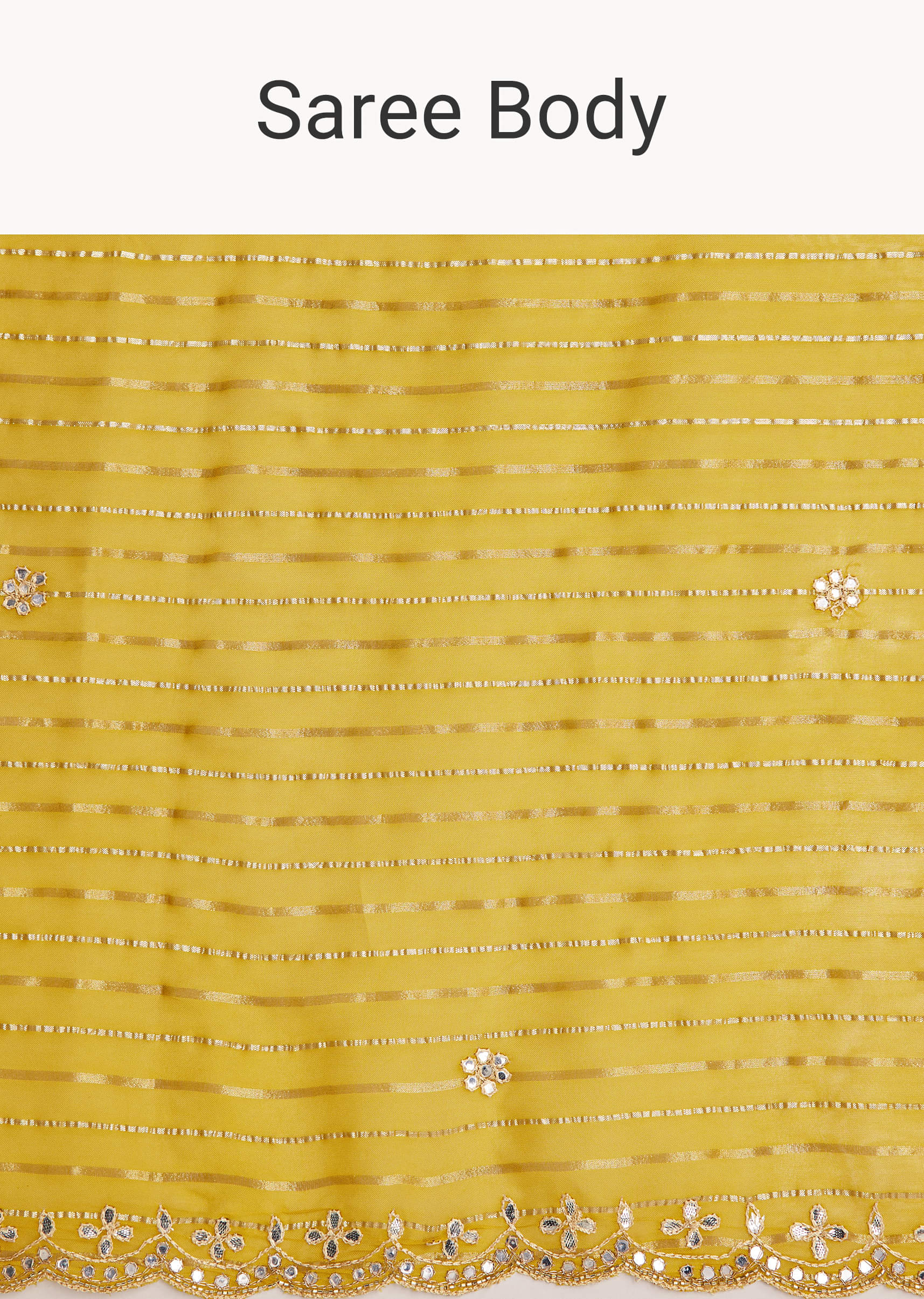 Mustard Yellow Georgette Saree With Foil Stripes And Mirror Gota Patti Work