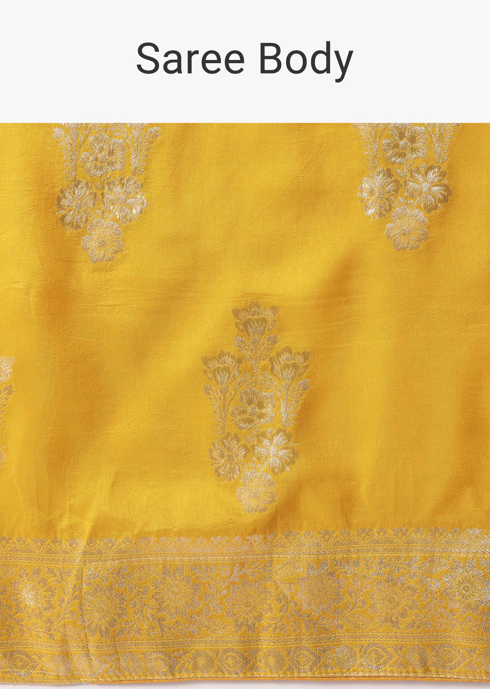 Mustard Yellow Banarasi Silk Saree With Zari Floral Motifs And Unstitched Blouse Piece