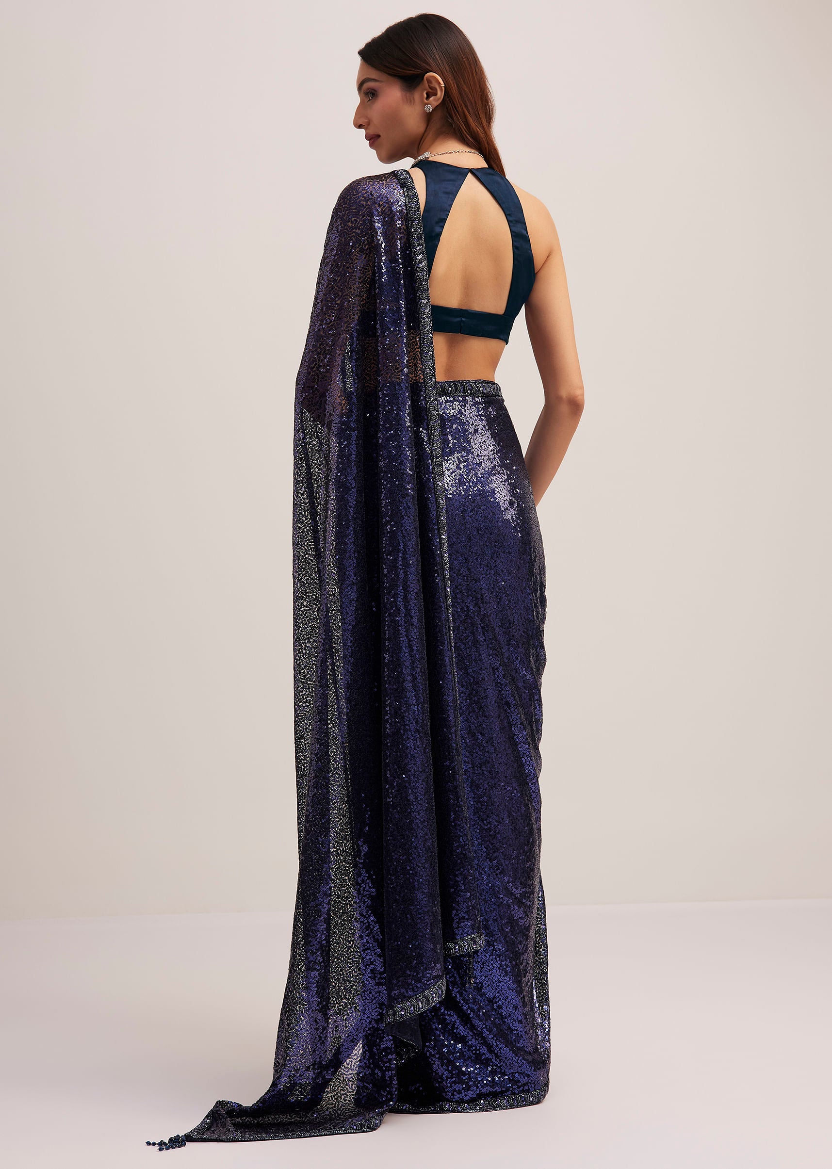 Navy Blue Heavy Sequins Saree